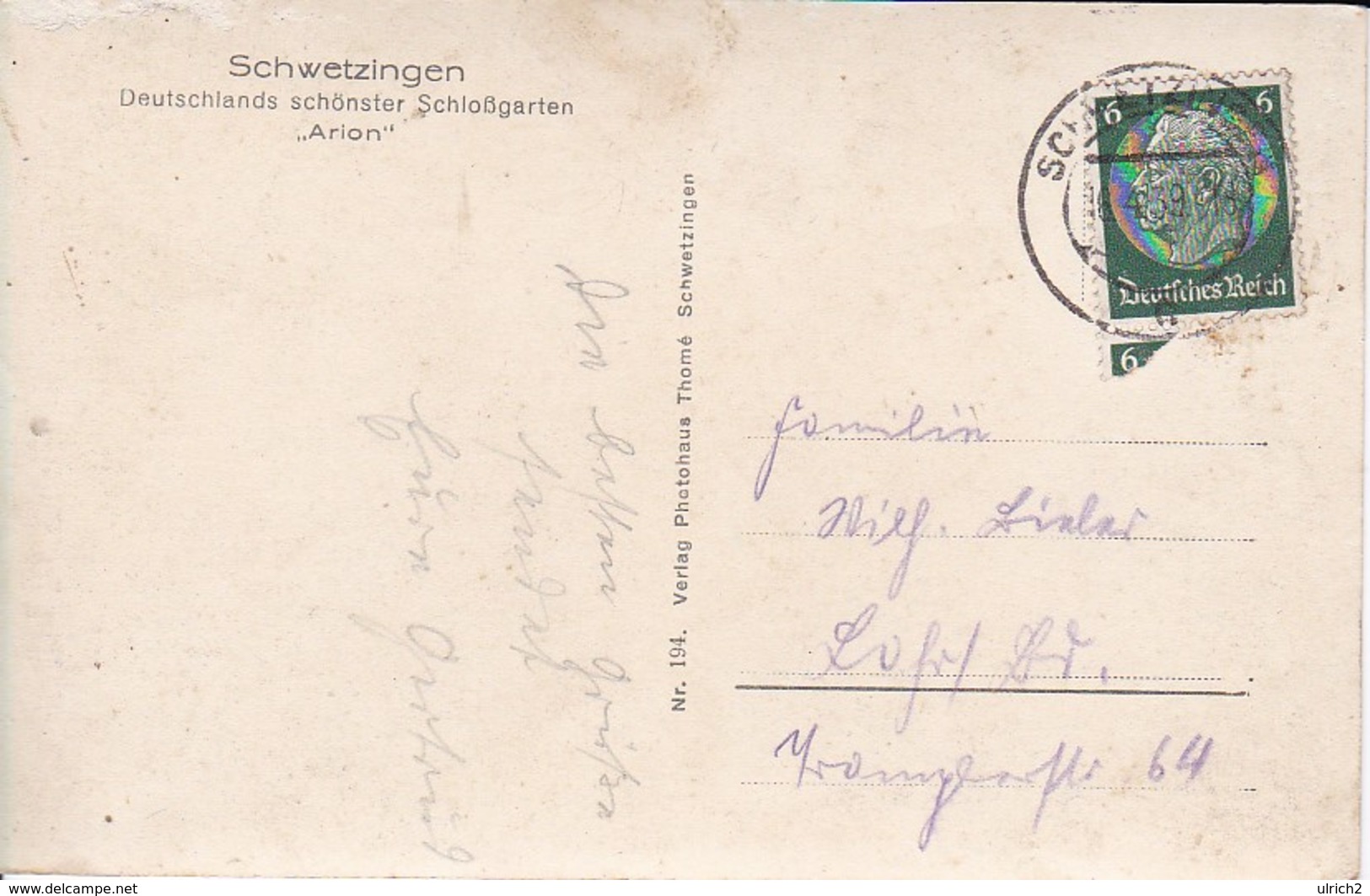 AK Schwetzingen - Schloßgarten - Arion - 1939 (35355) - Schwetzingen