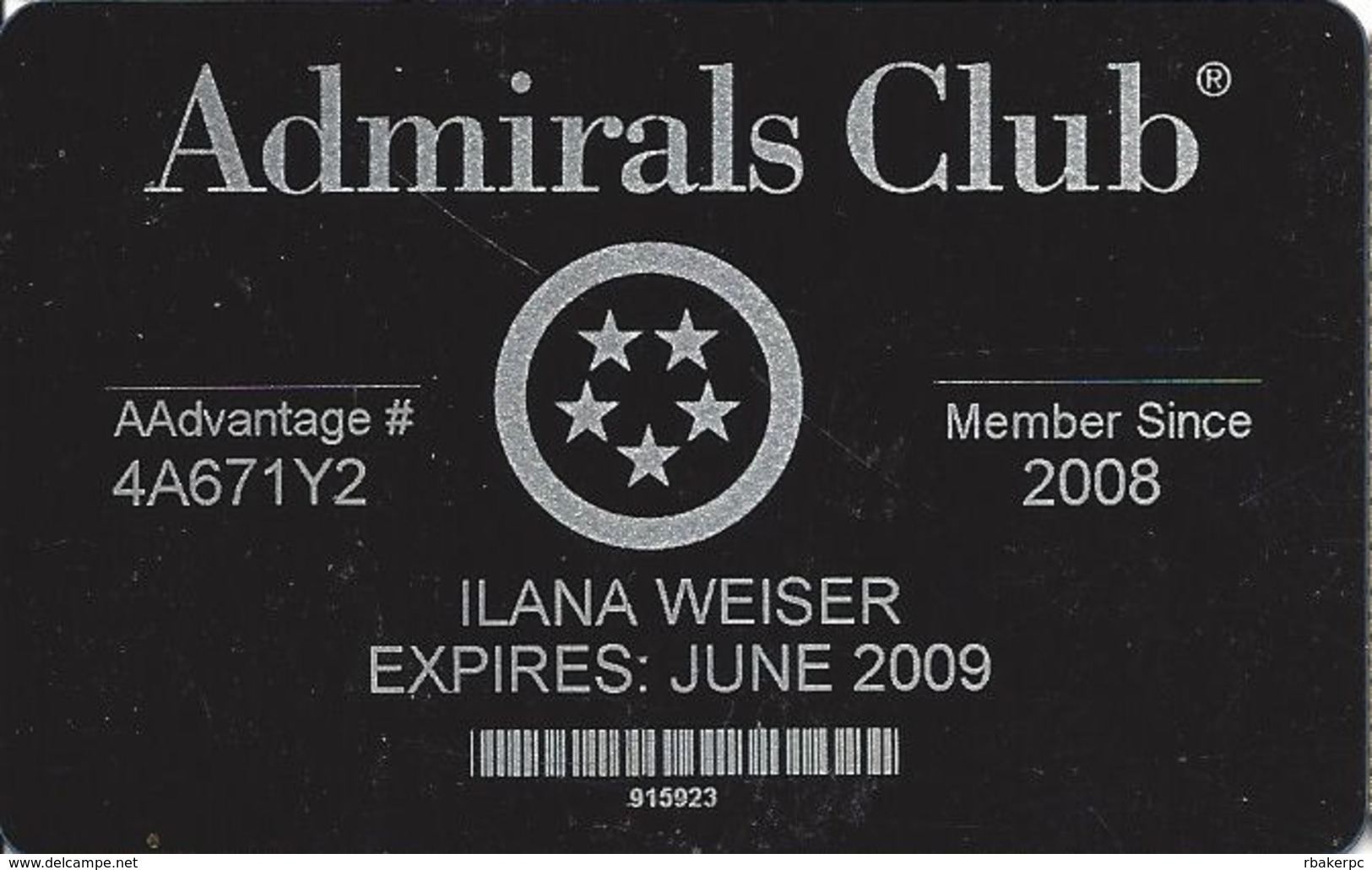 American Airlines Admirals Club Card With AB-1 4/07 On Back - Other & Unclassified