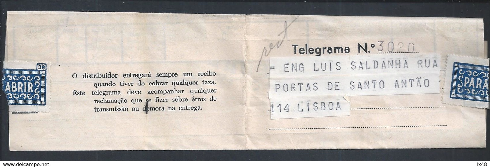 Telegrama Com Marca Do 'Porto1' A Vermelho, Obliteração Do 2º Sector Da Estação Telegráfica De Lisboa Em 1958. Rare - Covers & Documents
