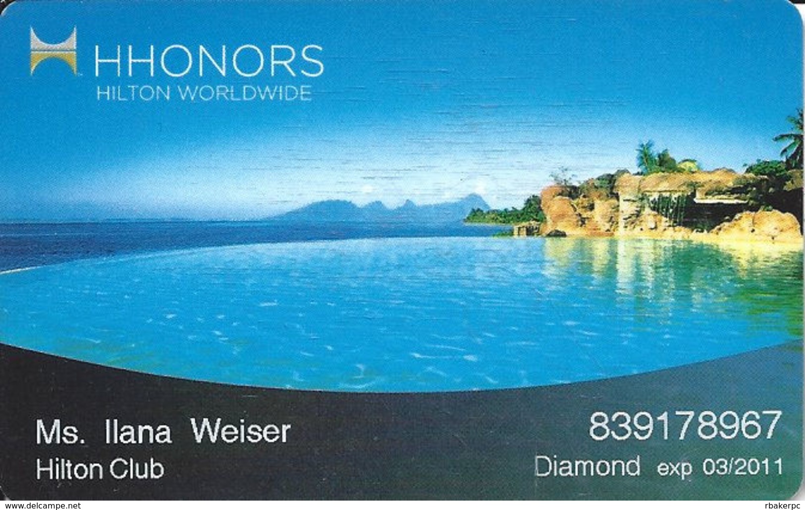 Hilton HHonors Diamond Card With HL-DIAMPL 11/09 On Back - Other & Unclassified
