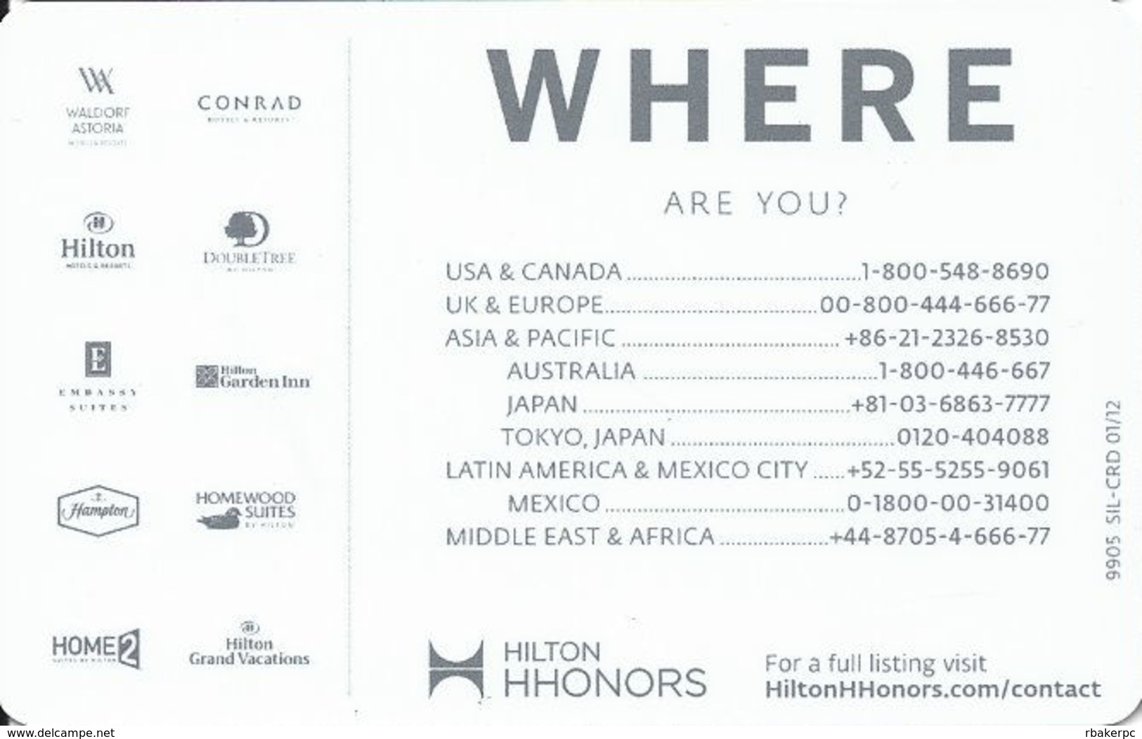 Hilton HHonors Silver Card With SIL-CRD 01/12 On Back Exp 02/2013 - Other & Unclassified