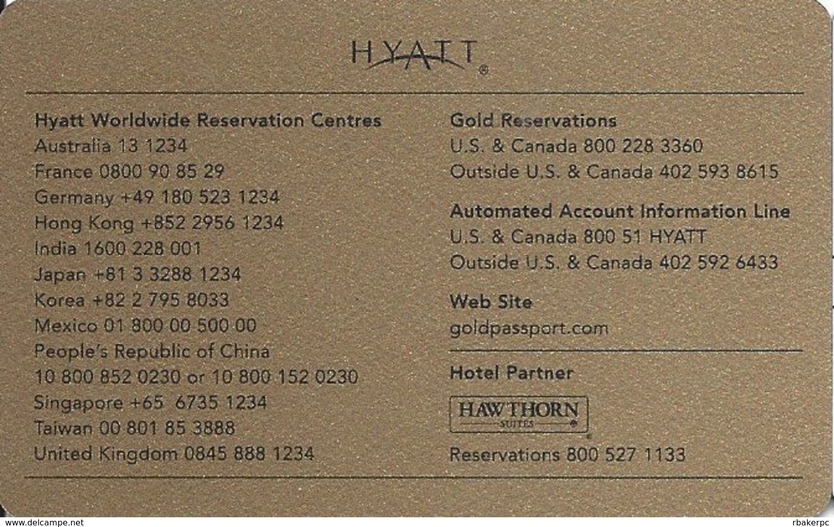 Hyatt Gold Passport Global Membership Card - Other & Unclassified