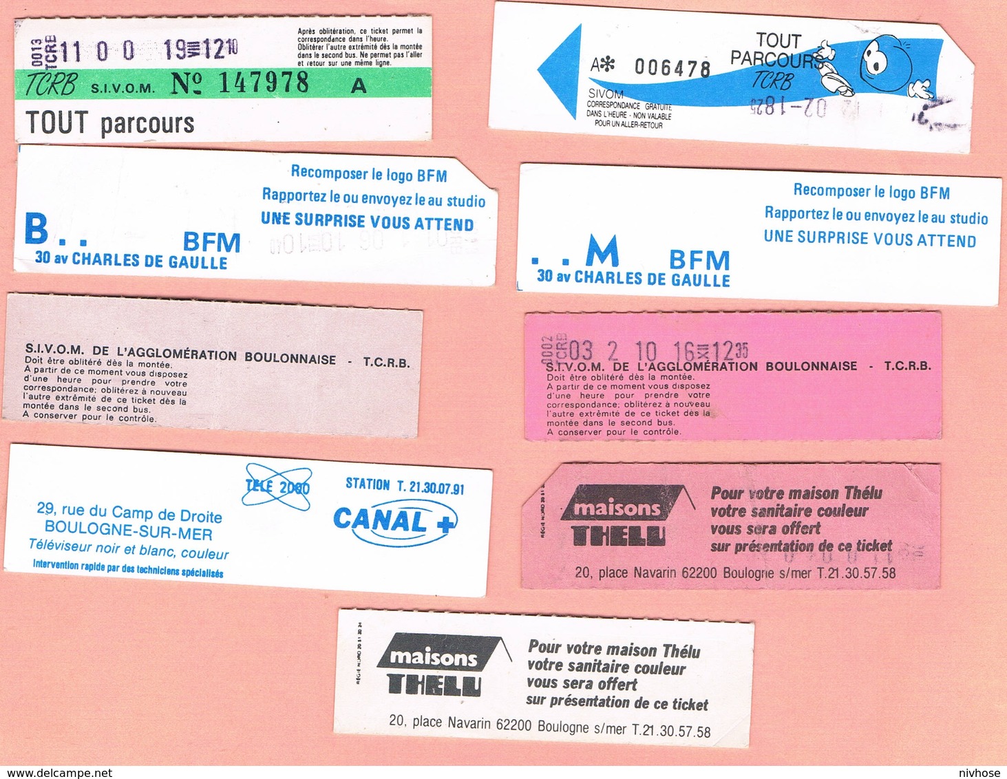 Titre De Transport 9 Tickets Boulogne Sur Mer Dont 8 Avec Pub Au Verso Bus -  1 Ticket Sans Publicité - Mondo