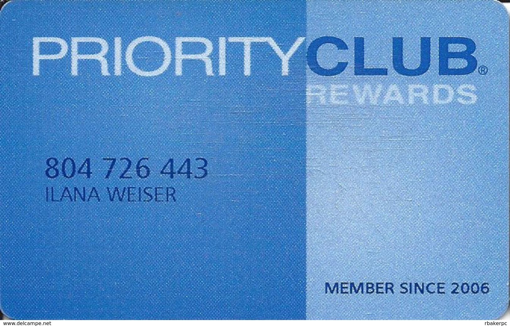 Priority Club Rewards With PCCCB1-02 On Back - Other & Unclassified