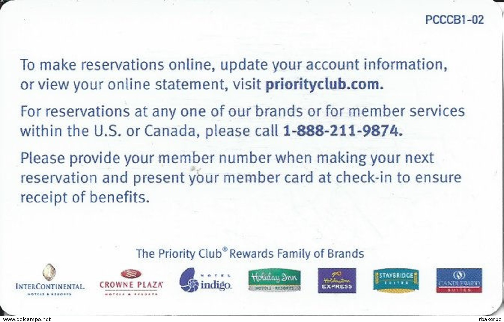 Priority Club Rewards With PCCCB1-02 On Back - Other & Unclassified