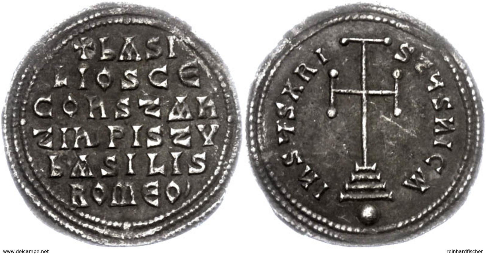 112 Basilus I., 867-886, Miliaresion (2,86g), Konstantinopel. Av: Krückenkreuz Auf Drei Stufen. Rev: 6 Zeilen Schrift. S - Byzantine