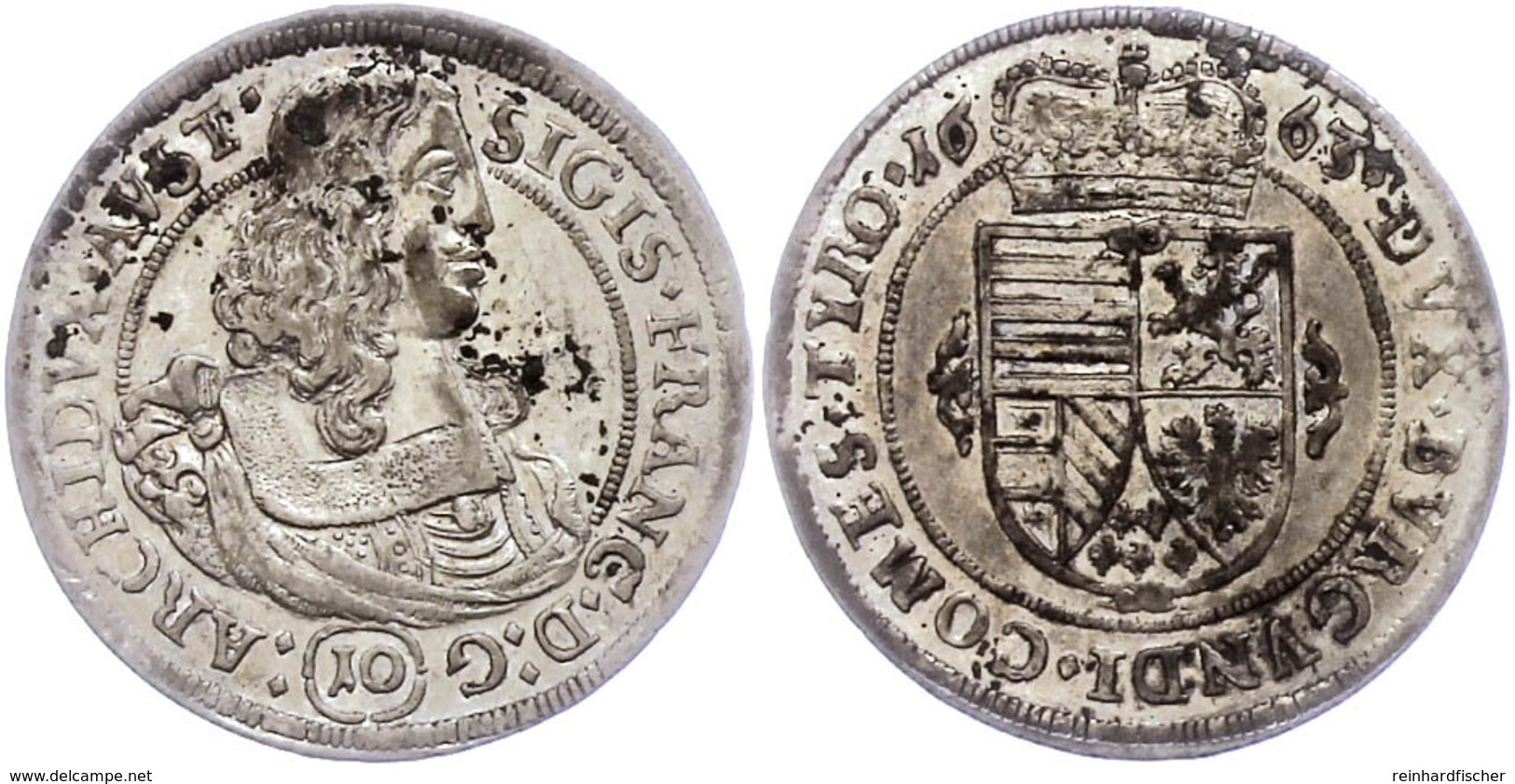 129 10 Kreuzer, 1663, Sigismund Franz, Hall, Moser/Tursky 528, Selten!, Ss.  Ss - Austria