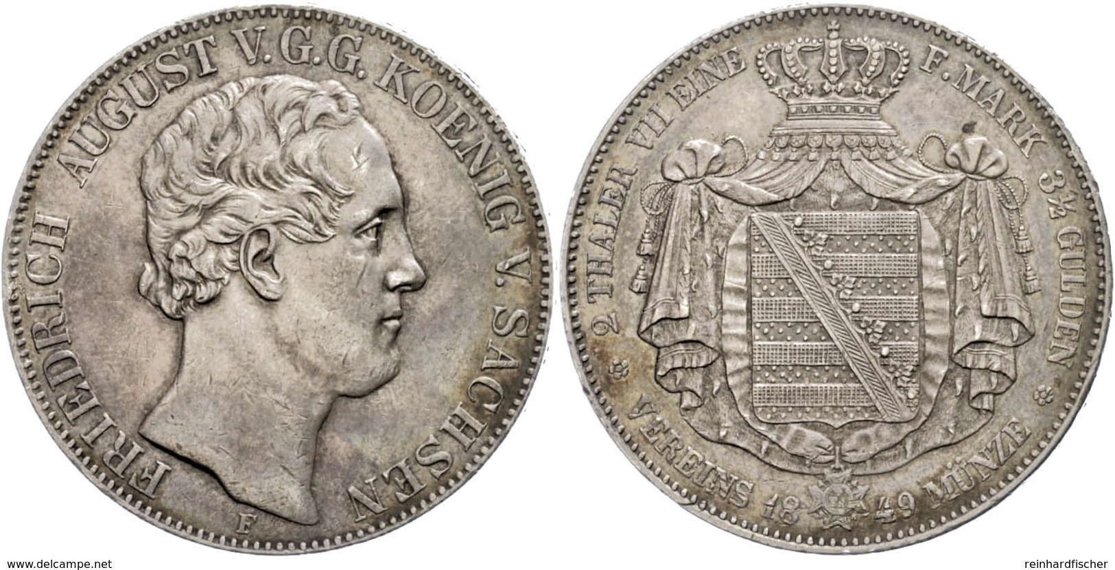 189 Doppeltaler, 1849, Friedrich August II., AKS 94, J. 78, Randfehler, Schöne Patina, Vz. Sehr Selten, Auflage Nur 1500 - Altri & Non Classificati