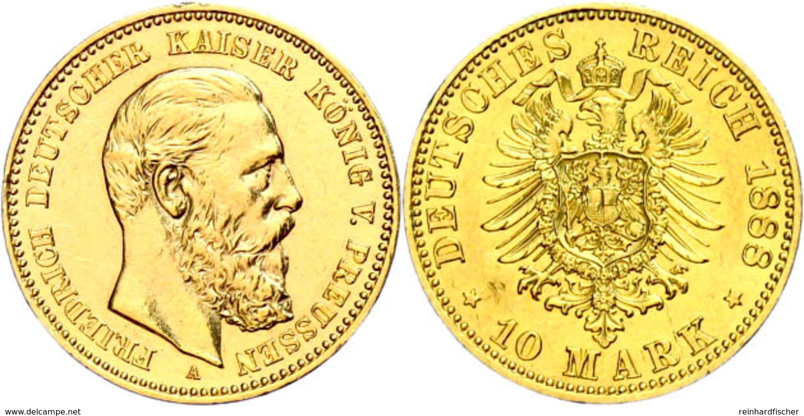 249 10 Mark, 1888, Friedrich III., Kratzer, Ss-vz., Katalog: J. 247 Ss-vz - Sonstige & Ohne Zuordnung