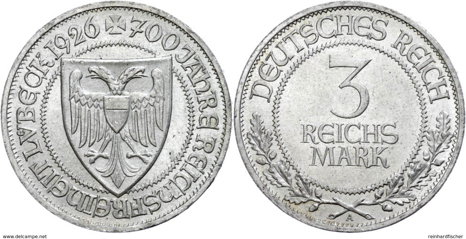 339 3 Reichsmark, 1926, A, Lübeck, Wz. Rf., Vz., Katalog: J. 323 Vz - Other & Unclassified