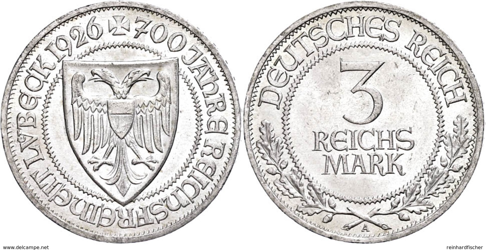 340 3 Reichsmark, 1926, A, Lübeck, Wz. Rf., Vz., Katalog: J. 323 Vz - Sonstige & Ohne Zuordnung