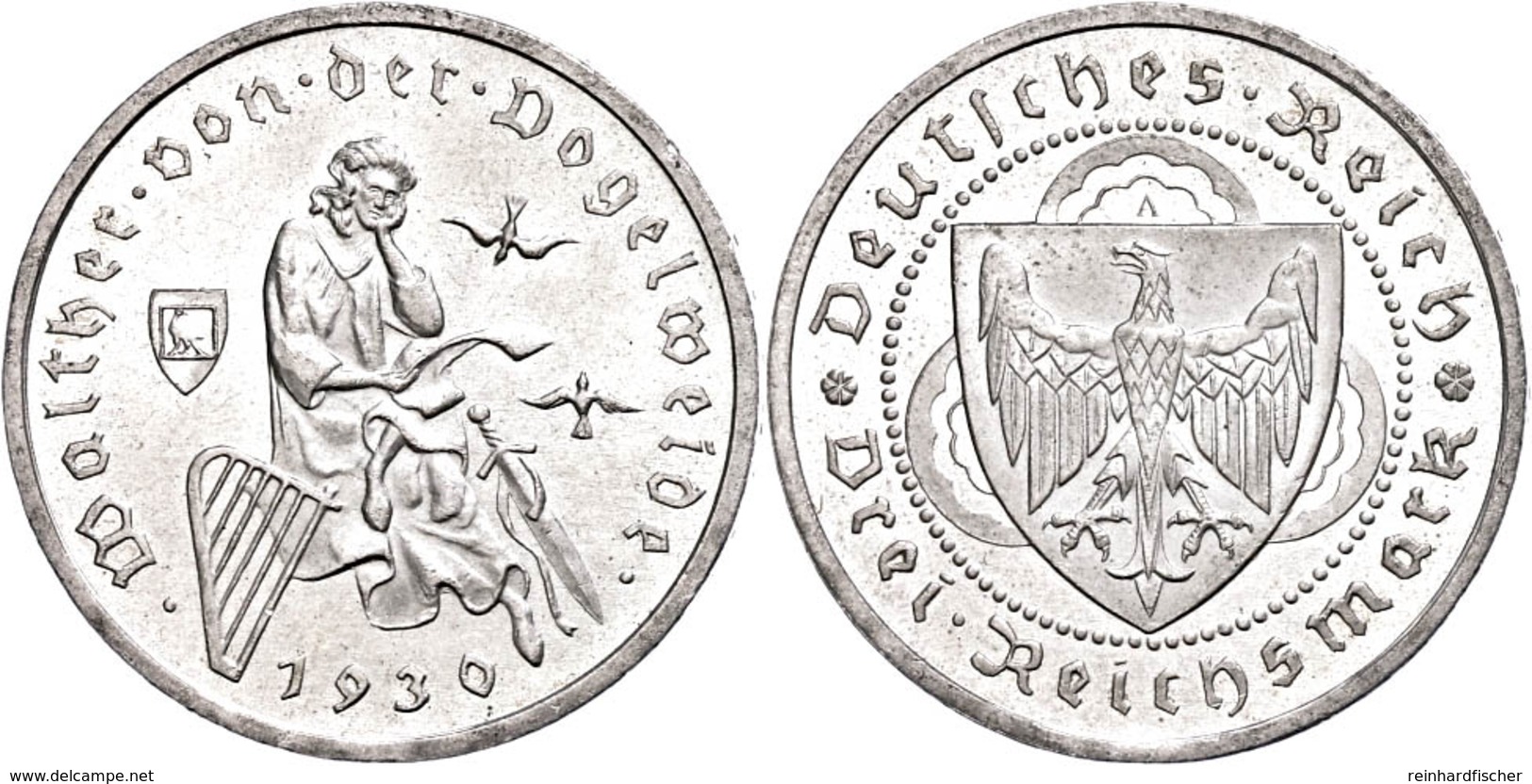367 3 Reichsmark, 1930, A, Walter Von Der Vogelweide, Kl. Rf., Vz-st., Katalog: J. 344 Vz-st - Other & Unclassified