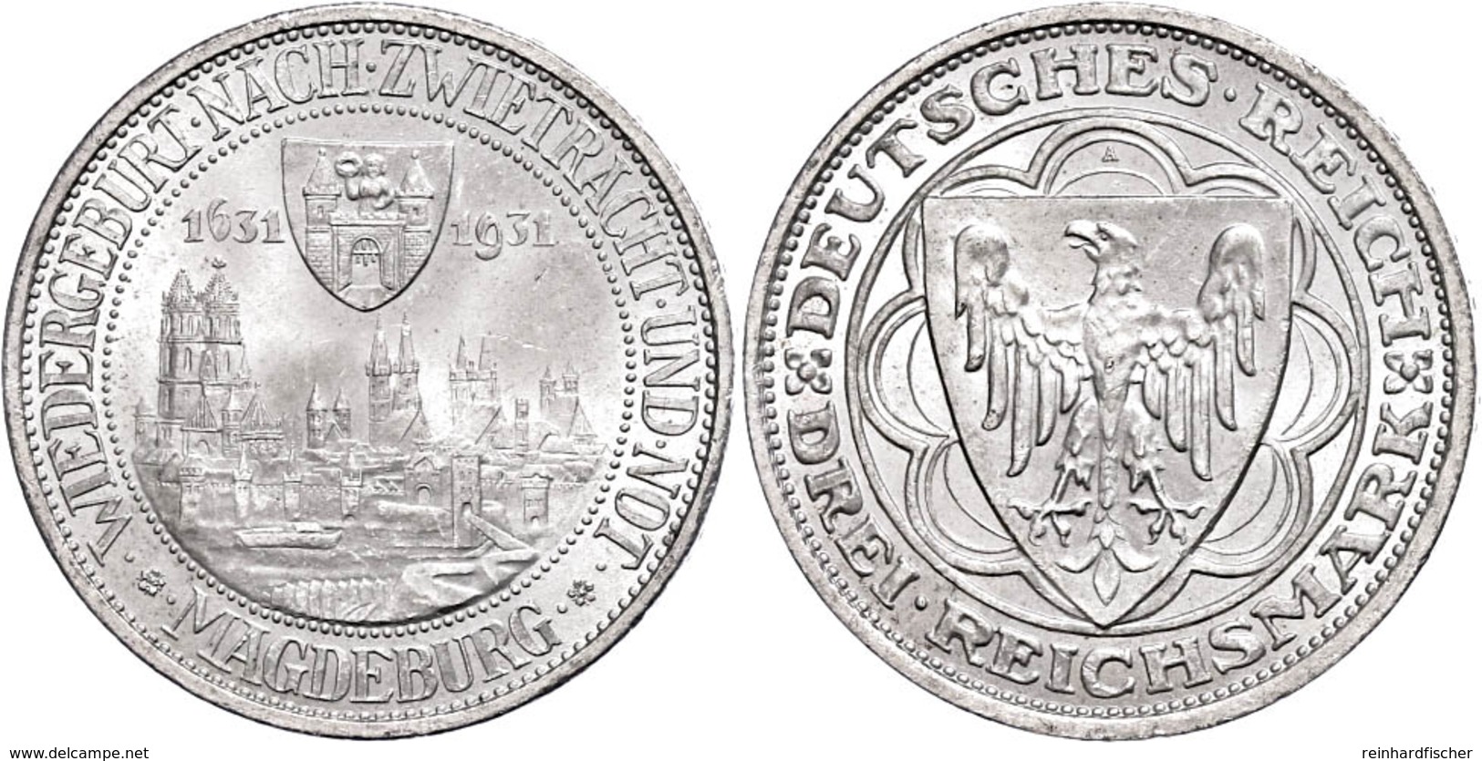 375 3 Reichsmark, 1931, Magdeburg, Kl. Rf., Vz-st., Katalog: J. 347 Vz-st - Other & Unclassified