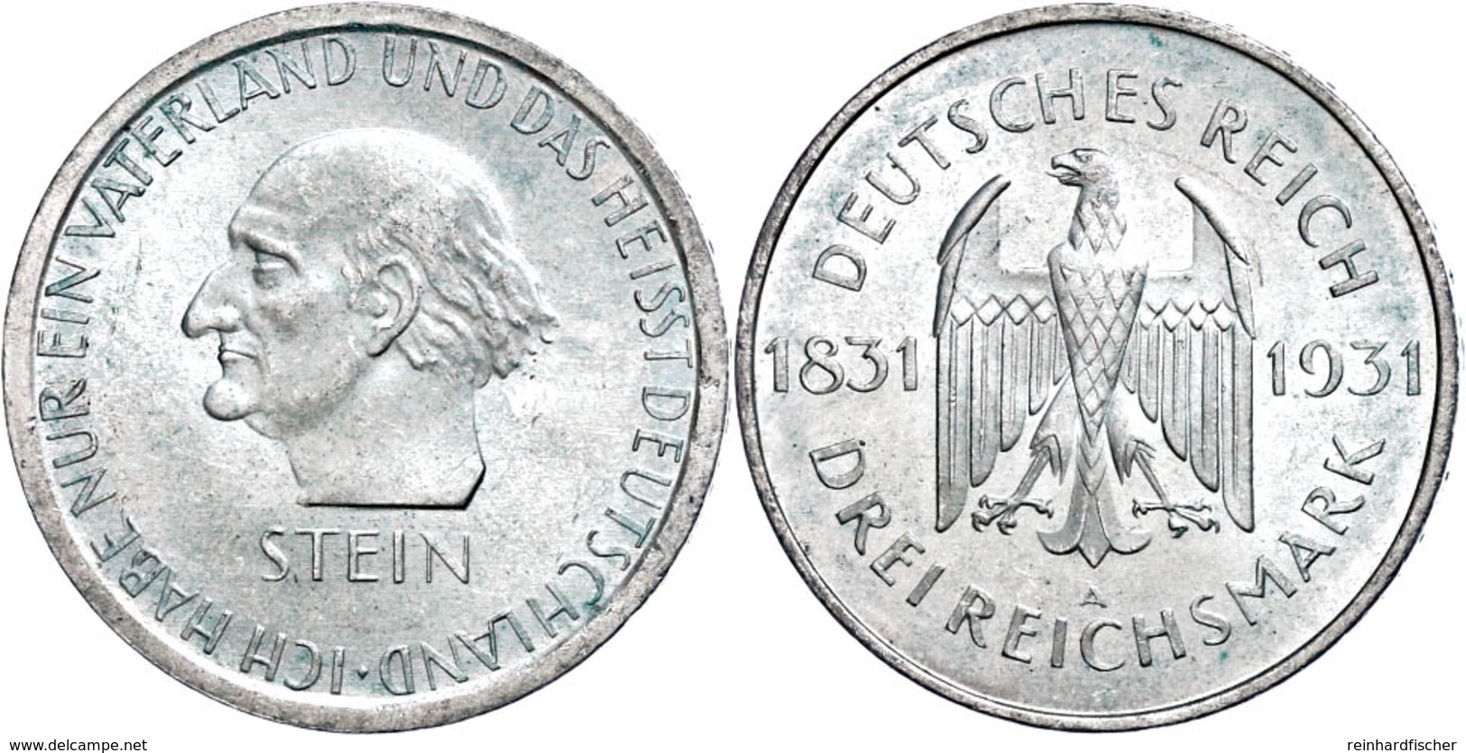 377 3 Reichsmark, 1931, A, Stein, Etwas Grünspan, Vz-st, Katalog: J. 348 Vz-st - Altri & Non Classificati