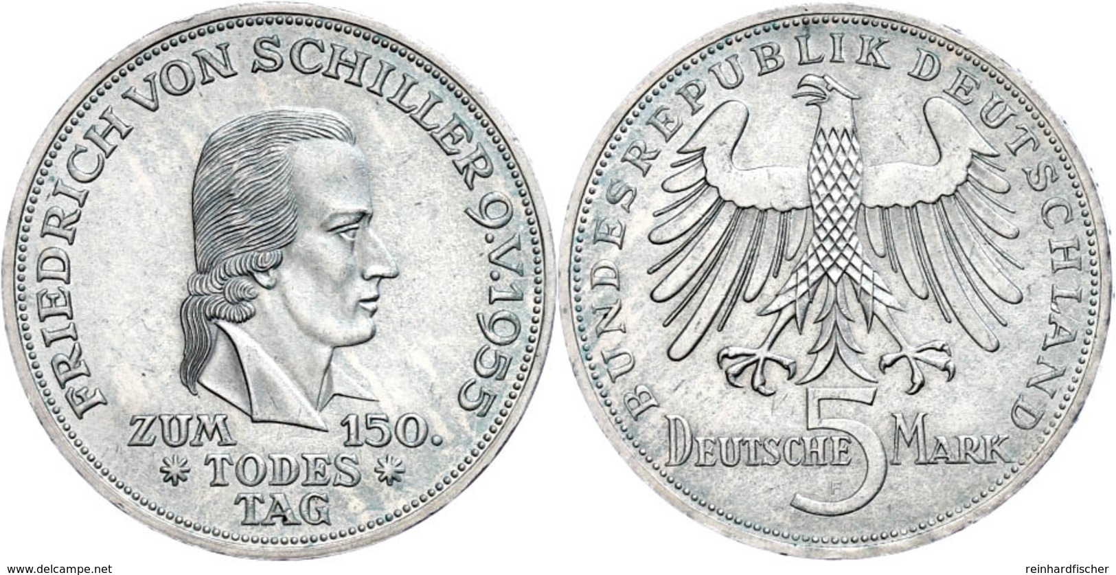 407 5 Mark, 1955, Schiller, Etwas Grünspan, Vz-st., Katalog: J. 389 Vz-st - Altri & Non Classificati