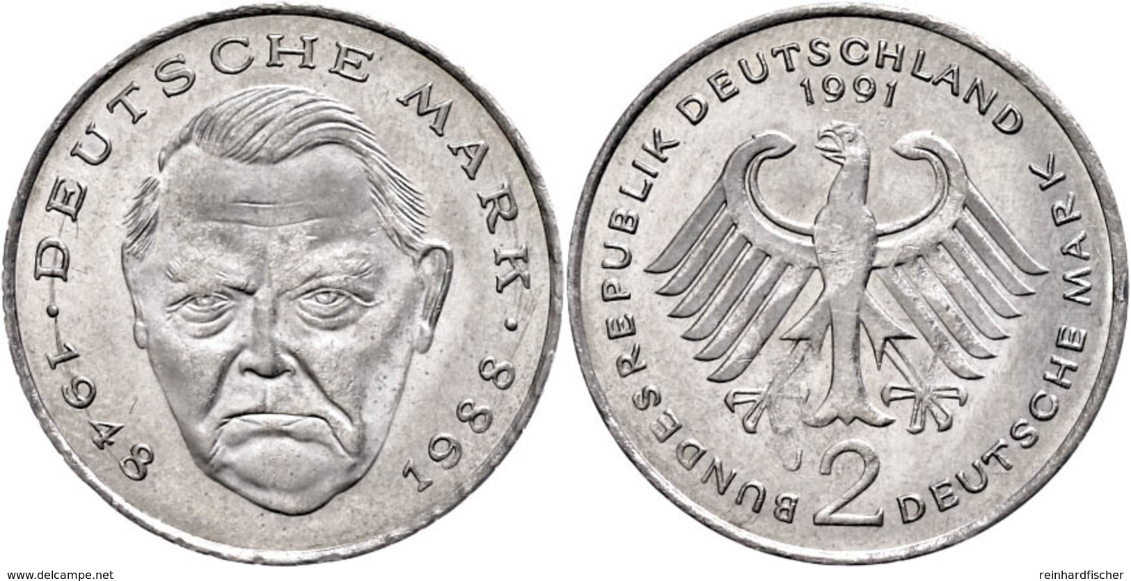 417 2 Mark (3,71g), 1991, Ludwig Erhard, Fehlprägung Auf Zu Dünner Ronde, Randschrift Nur Hälfte Lesbar, Vz., Katalog: J - Other & Unclassified