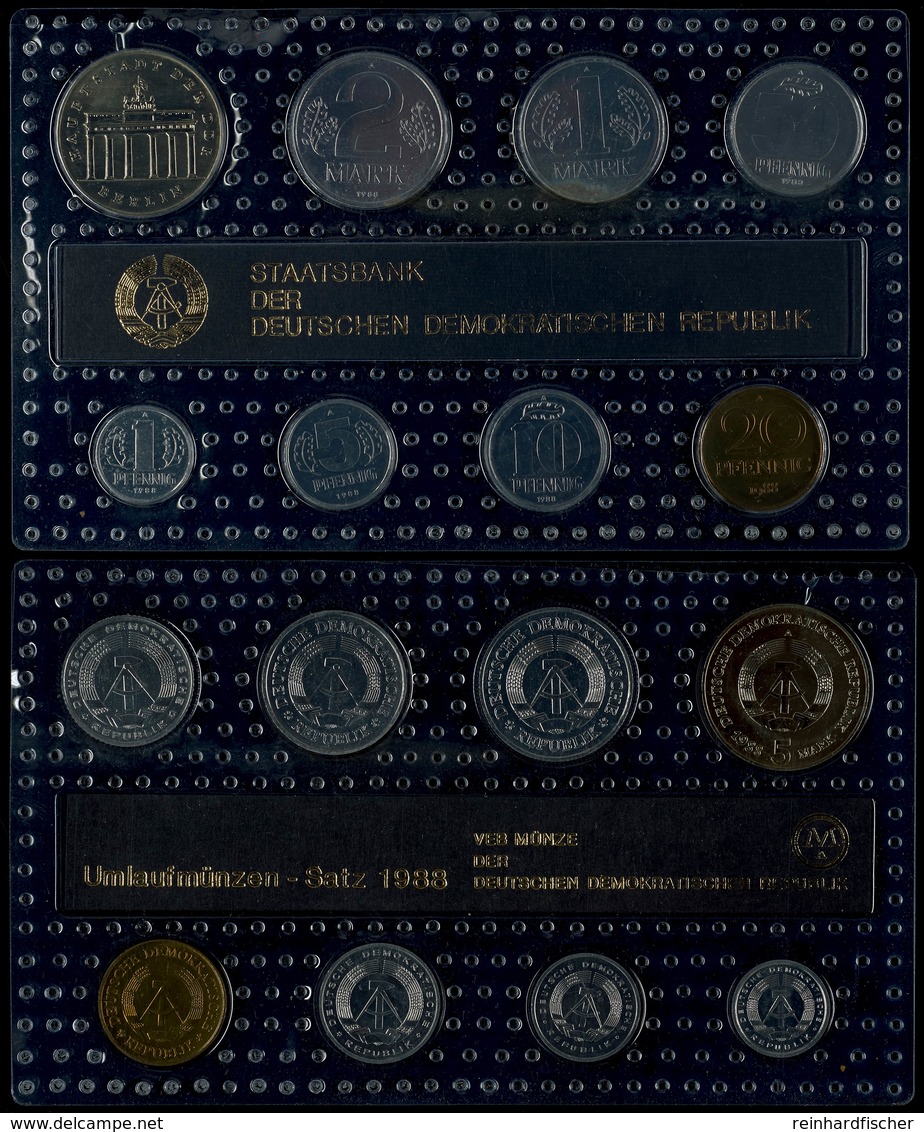 475 1 Pfennig Bis 5 Mark, 1988, KMS, 8 Münzen, 5 Mark Brandenburger Tor, In Noppenfolie Eingeschweißt, St.  St - Mint Sets & Proof Sets