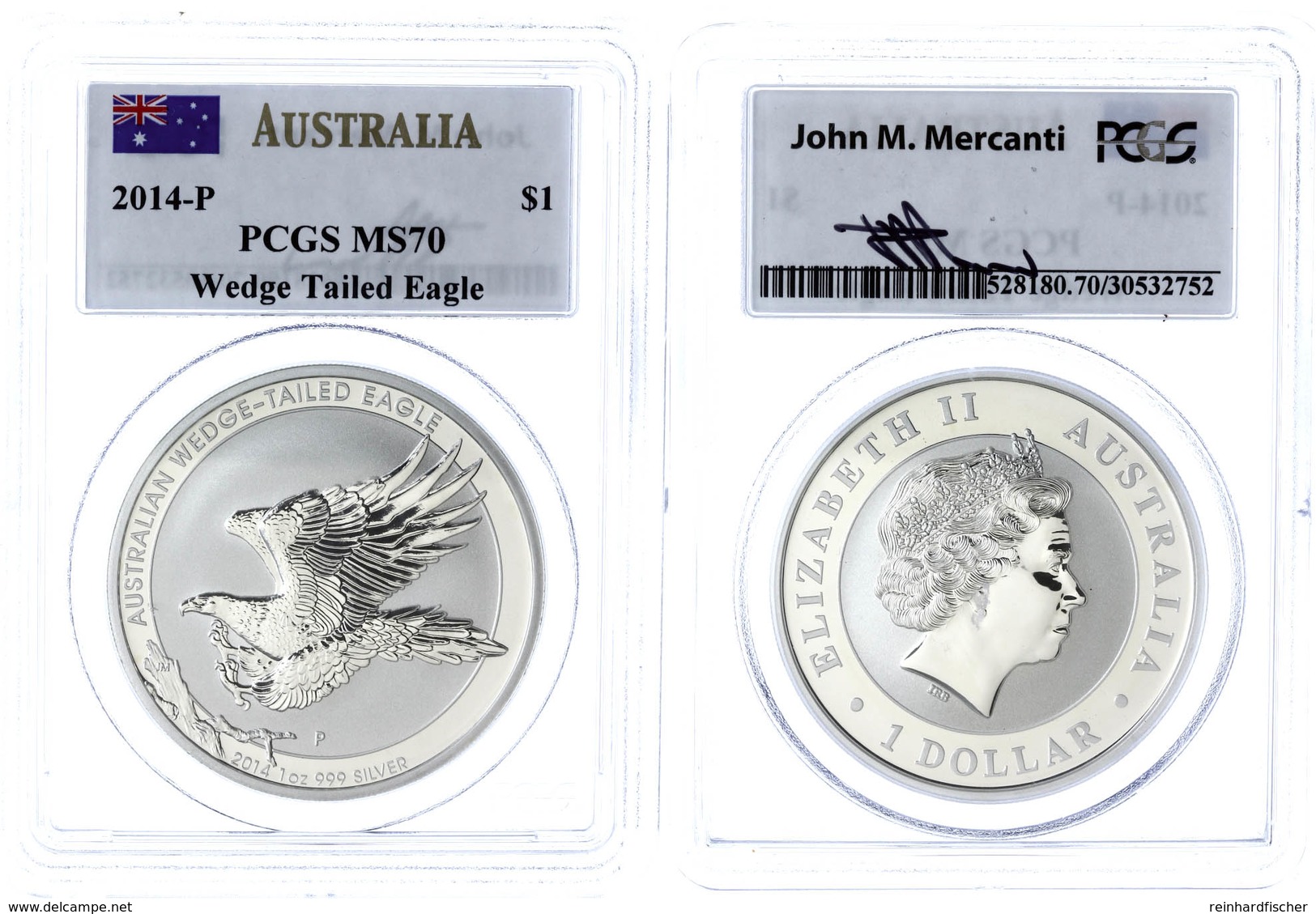 500 1 Dollar, 2014, Wedge Tailed Eagle, In Slab Der PCGS Mit Der Bewertung MS70, First Strike, Flag Label. - Altri & Non Classificati