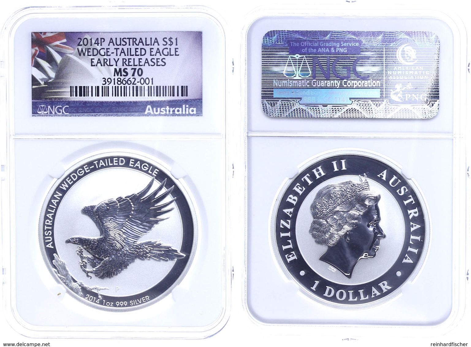 518 Dollar, 2015, Wedged Tailed Eagle, In Slab Der NGC Mit Der Bewertung MS70, Early Releases, Flag Label. - Altri & Non Classificati