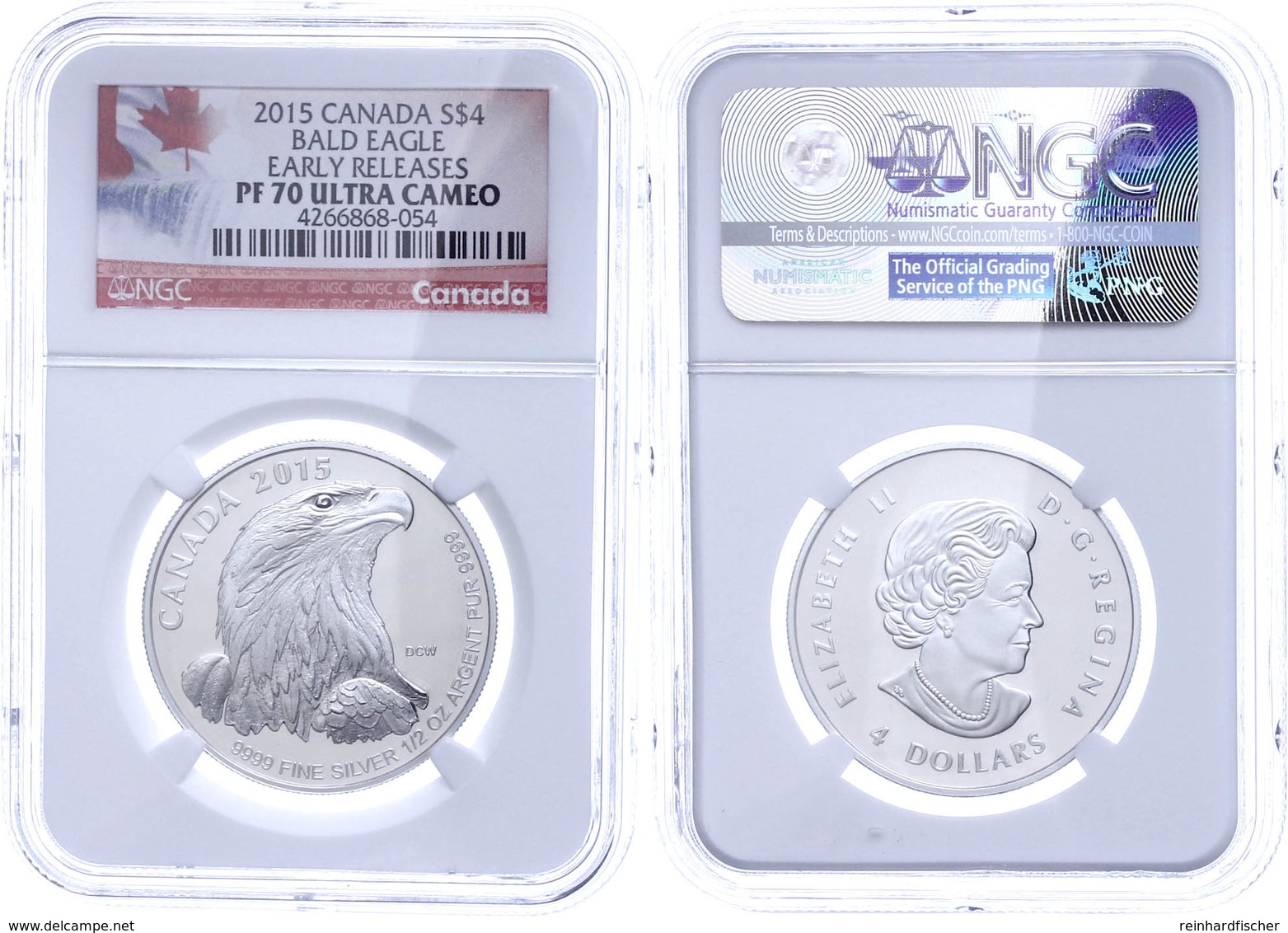 671 4 Dollars, 2015, Bald Eagle, In Slab Der NGC Mit Der Bewertung PF70 Ultra Cameo, Early Releases, Flag Label. - Canada