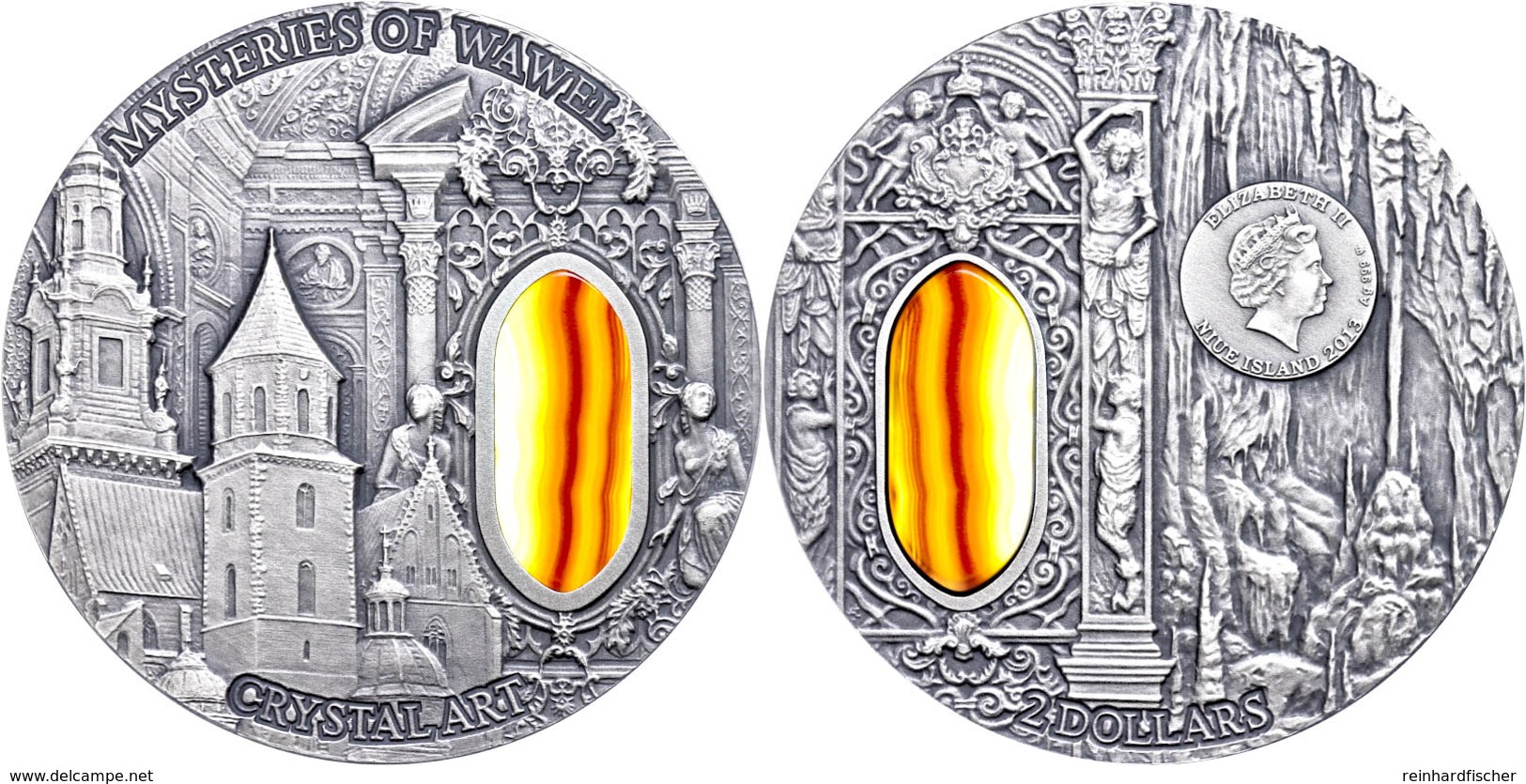 742 2 Dollars, 2013, Crystal Art - Mysteries Of Wawel, 2 Unze Silber, Oxidiert, Etui Mit OVP Und Zertifikat, St. Auflage - Niue