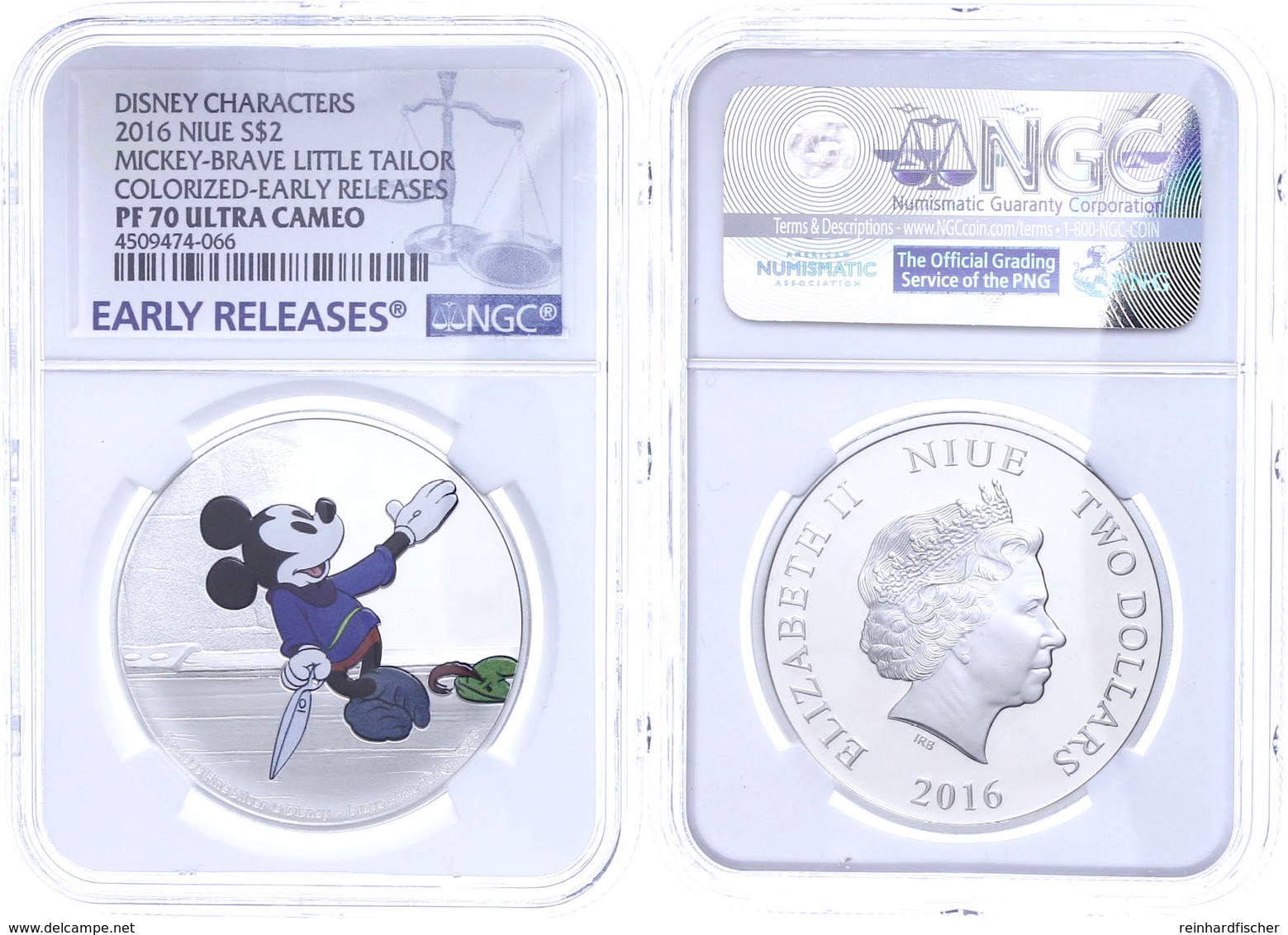 766 2 Dollars, 2016, Mickey-Brave Little Tailor, In Slab Der NGC Mit Der Bewertung PF70 Ultra Cameo, Colorized-Early Rel - Niue