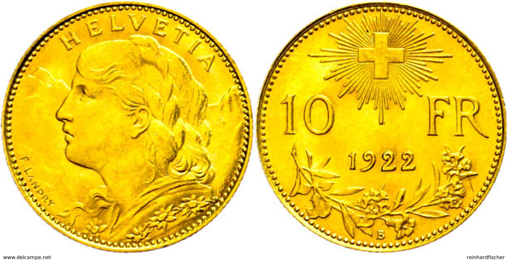 825 10 Franken, Gold, 1922, Fb. 10, Vz.  Vz - Altri & Non Classificati