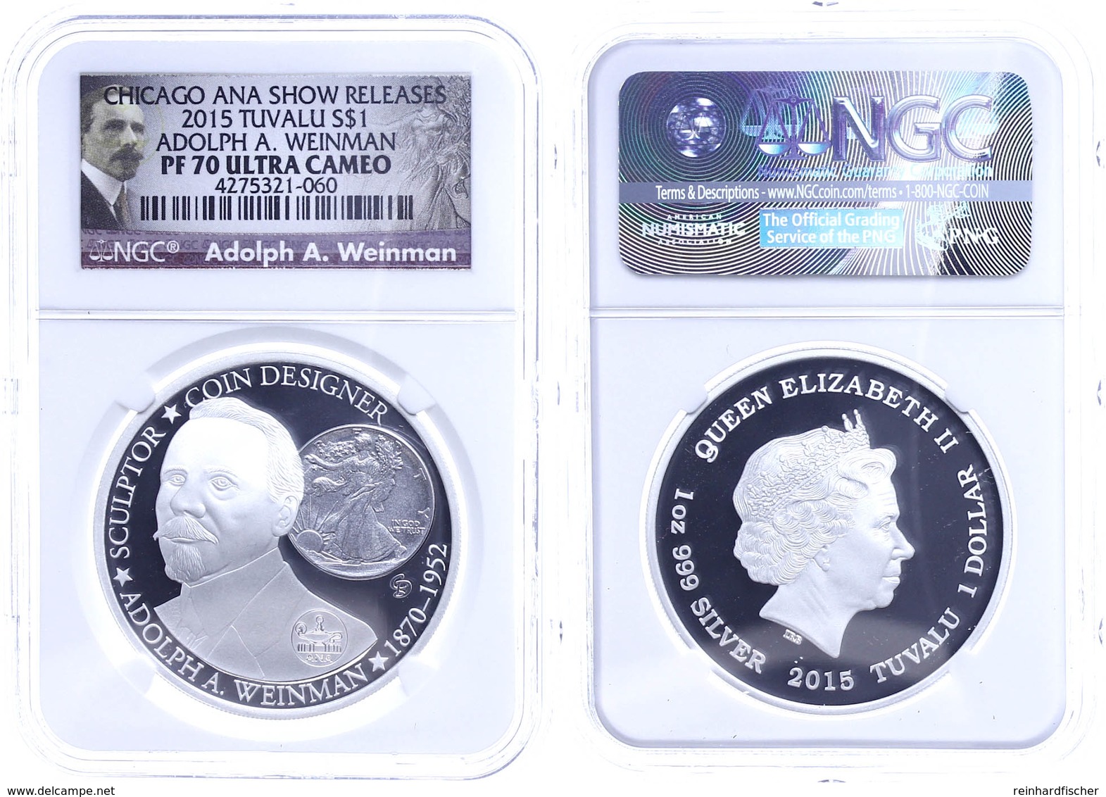 845 Dollar, 2015, Adolph A. Weinman, In Slab Der NGC Mit Der Bewertung PF70 Ultra Cameo, Chicago ANA Releases, Weinman L - Tuvalu