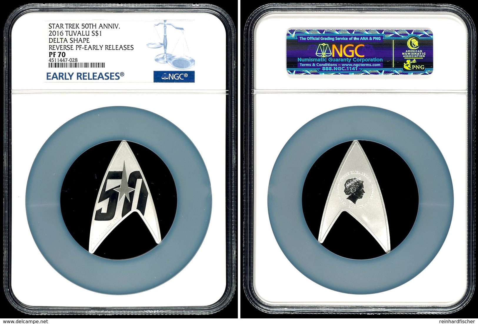 847 2 Dollars, 2016, Star Trek-Delta Shape, In Slab Der NGC Mit Der Bewertung PF70, Reverse Proof, Early Releases. - Tuvalu