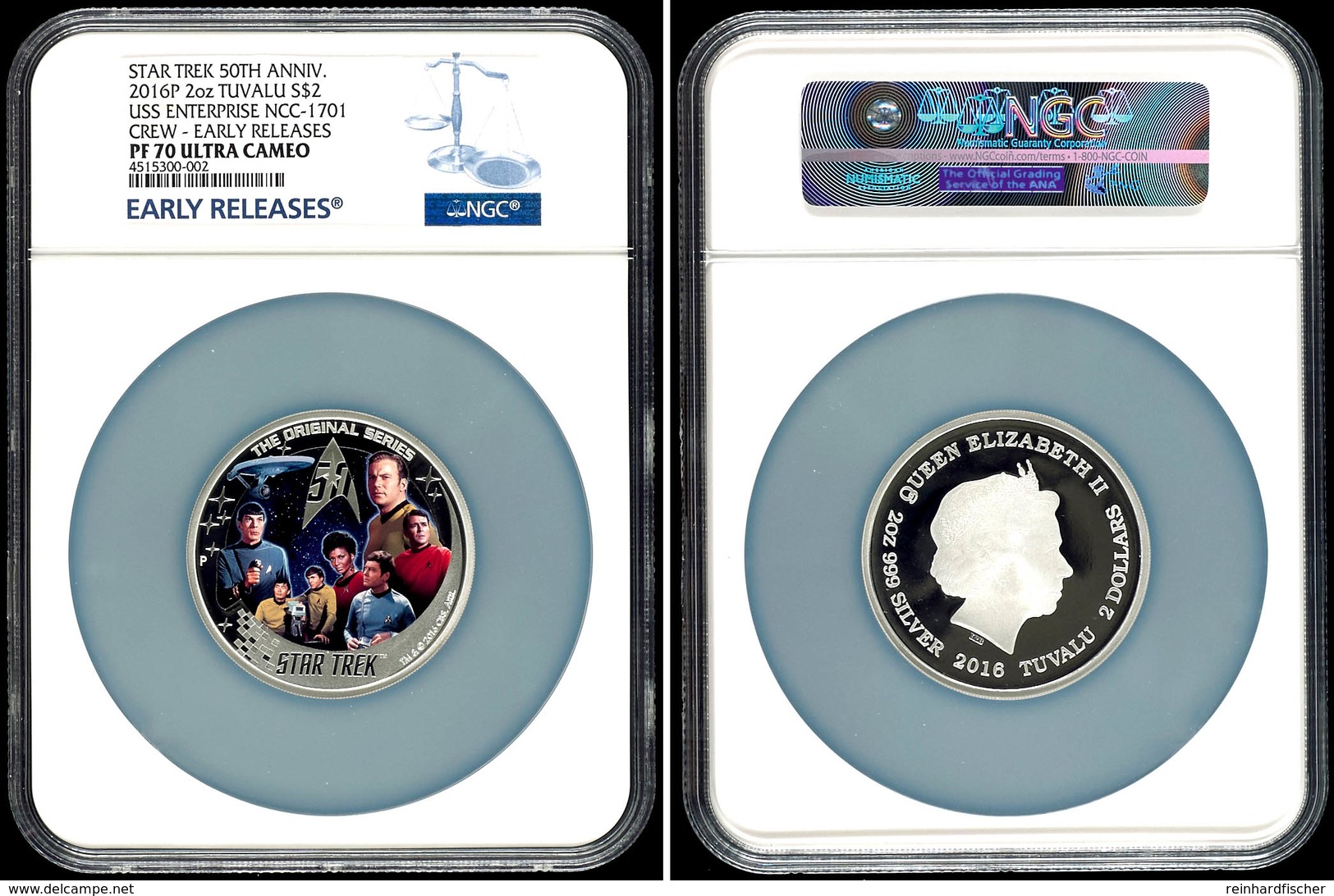 848 2 Dollars, 2016, Star Trek-USS Enterprise NCC-1701 Crew, In Slab Der NGC Mit Der Bewertung PF70 Ultra Cameo, Early R - Tuvalu