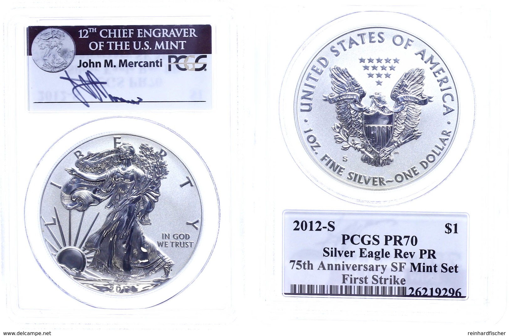 890 Dollar, 2012, S, Silver Eagle, In Slab Der PCGS Mit Der Bewertung PR70, 75. Jahrestag SF Mint Set, Revers Proof, Fir - Other & Unclassified