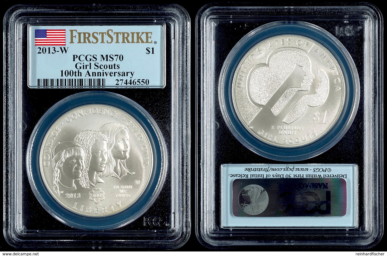 903 1 Dollar, 2013, W, Girl Scouts, In Slab Der PCGS Mit Der Bewertung MS70, First Strike, Flag Label. - Altri & Non Classificati