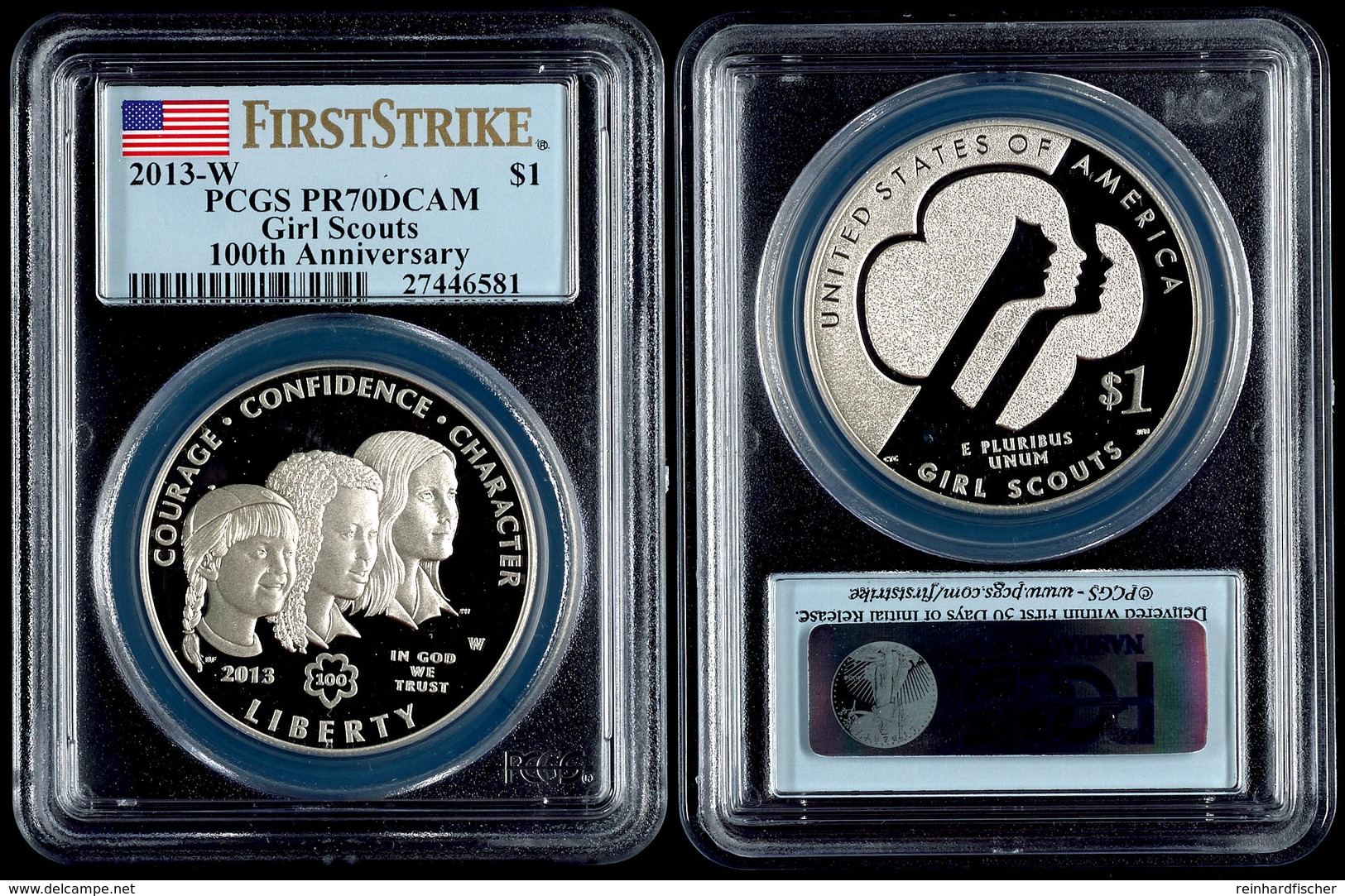 915 Dollar, 2013, W, Girl Scouts, In Slab Der PCGS Mit Der Bewertung PR70DCAM, First Strike, Flag Label. - Altri & Non Classificati