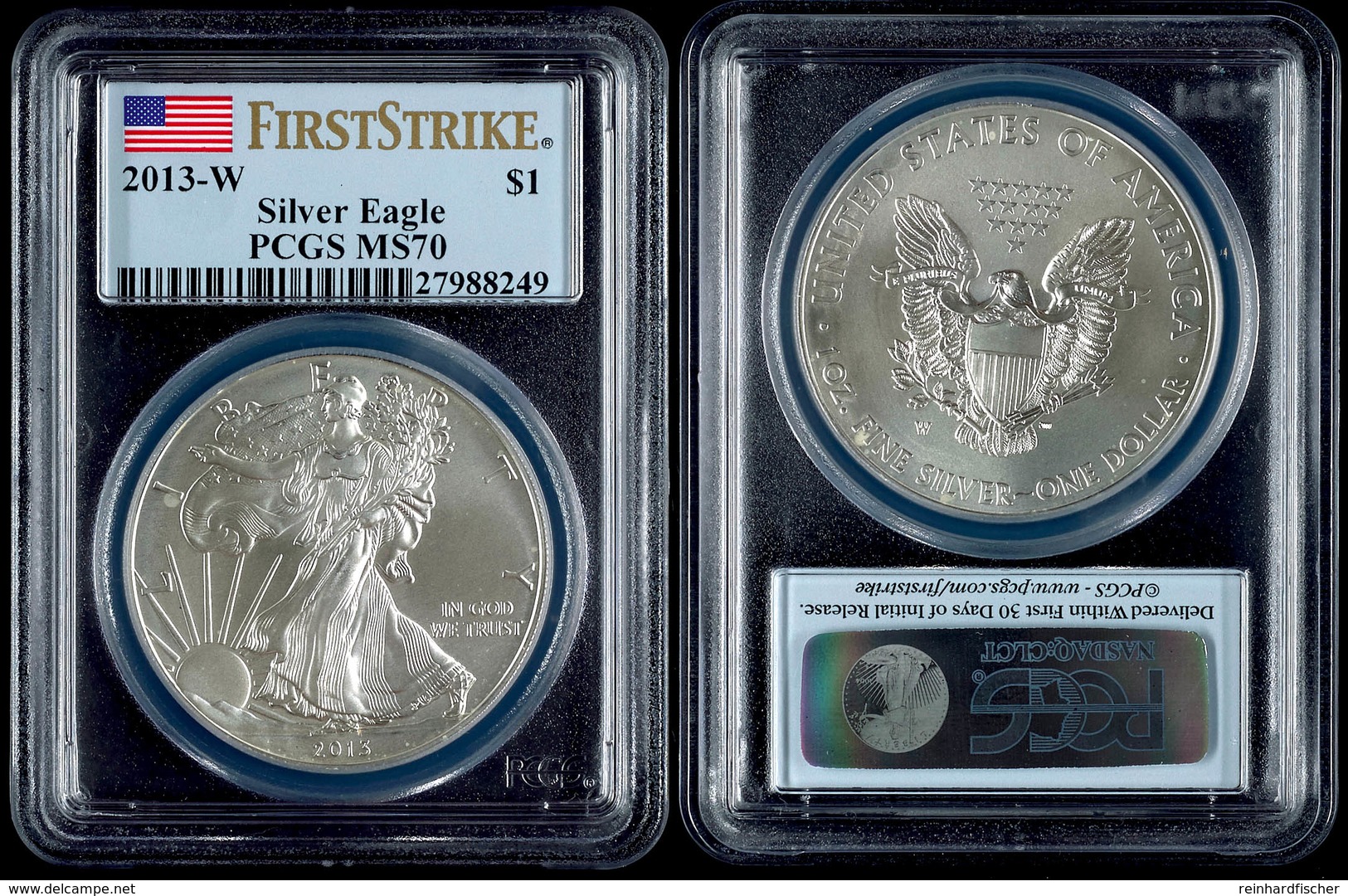 920 Dollar, 2013, W, Silver Eagle, In Slab Der PCGS Mit Der Bewertung MS70, First Strike, Flag Label. - Altri & Non Classificati