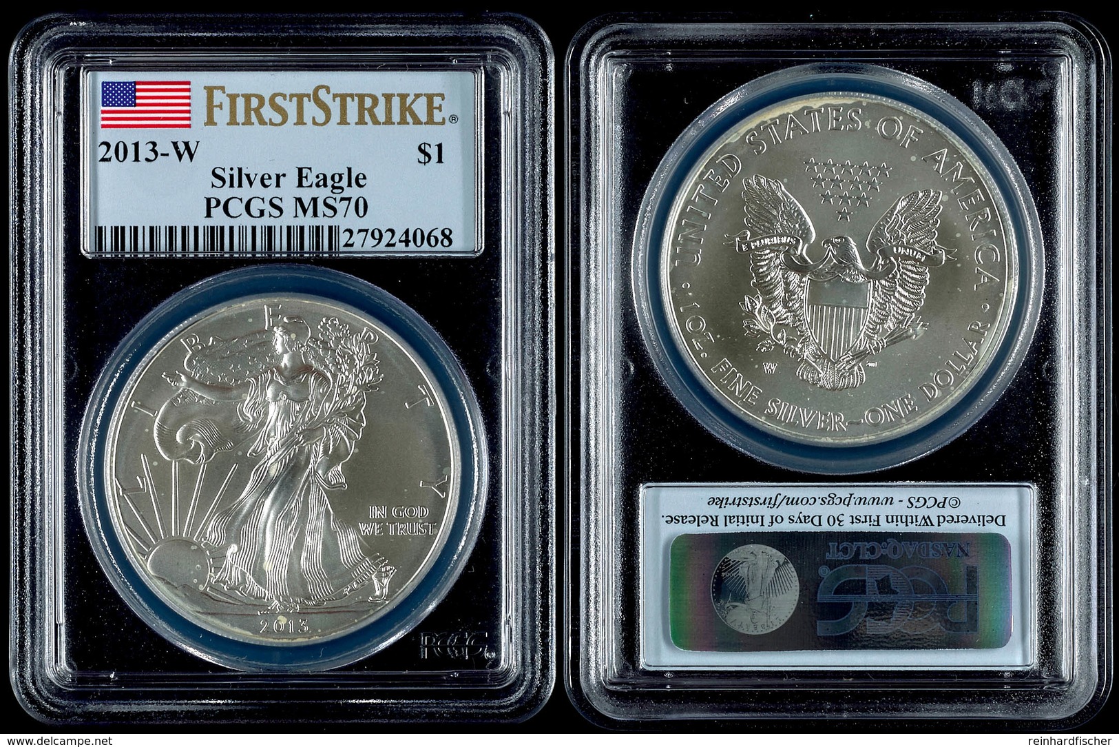 921 Dollar, 2013, W, Silver Eagle, In Slab Der PCGS Mit Der Bewertung MS70, First Strike, Flag Label. - Altri & Non Classificati