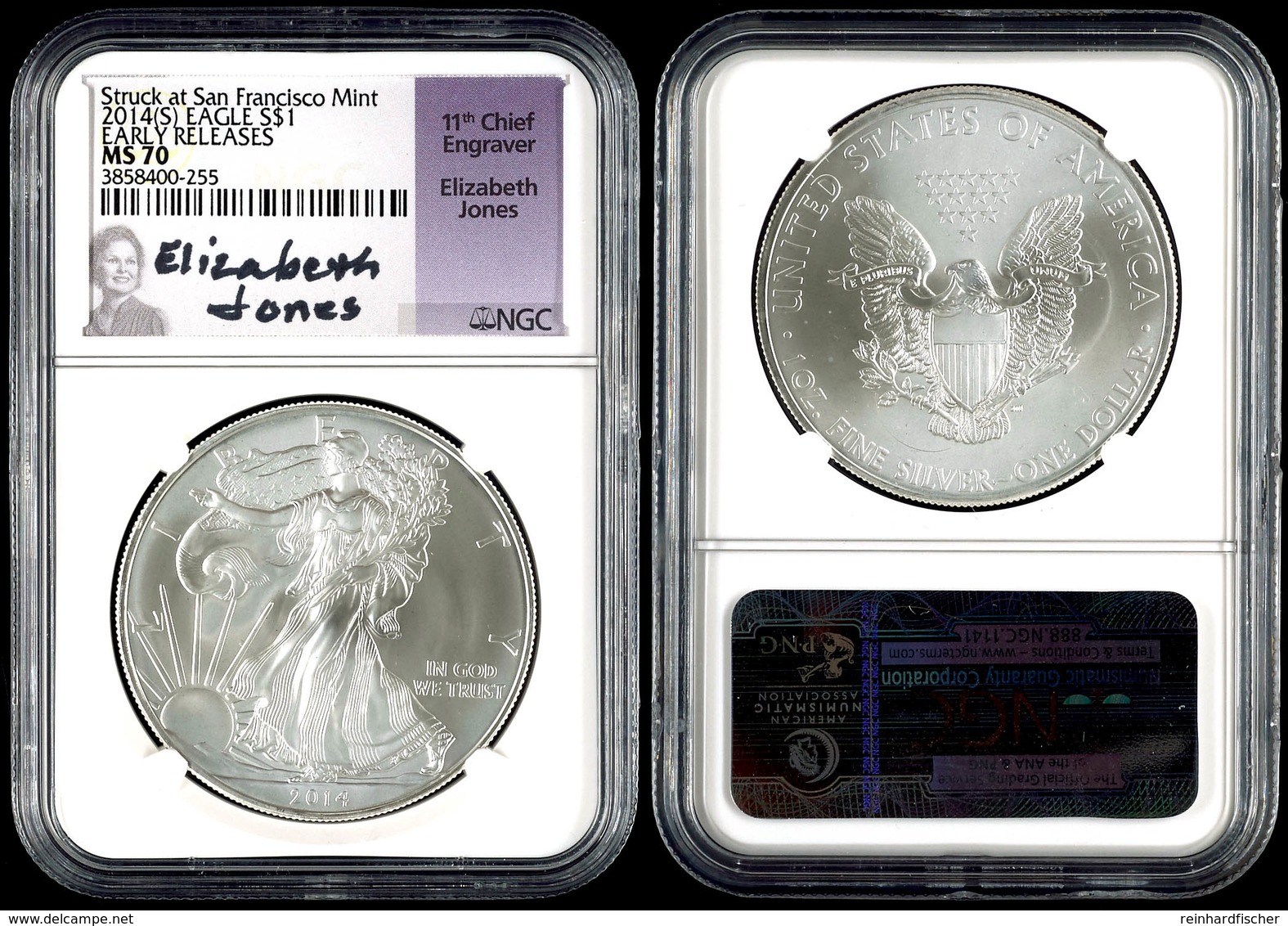 942 Dollar, 2014, Silver Eagle, In Slab Der NGC Mit Der Bewertung MS70, Early Releases, Stuck At San Francisco Mint, Eli - Altri & Non Classificati