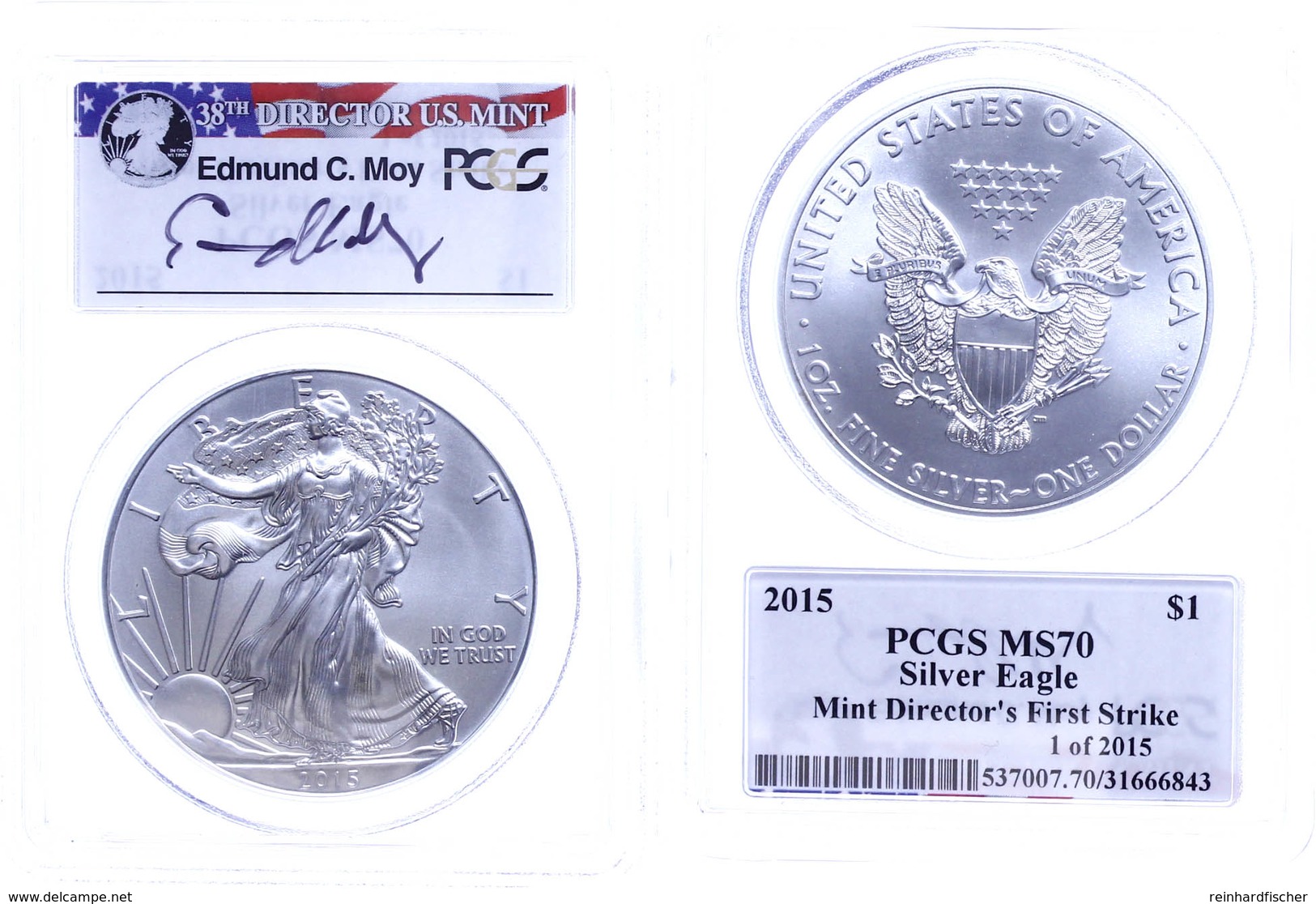 964 1 Dollar, 2015, W, Silver Eagle, In Slab Der PCGS Mit Der Bewertung MS70, Mint Director's First Strike 1 Of 2015, Ed - Altri & Non Classificati