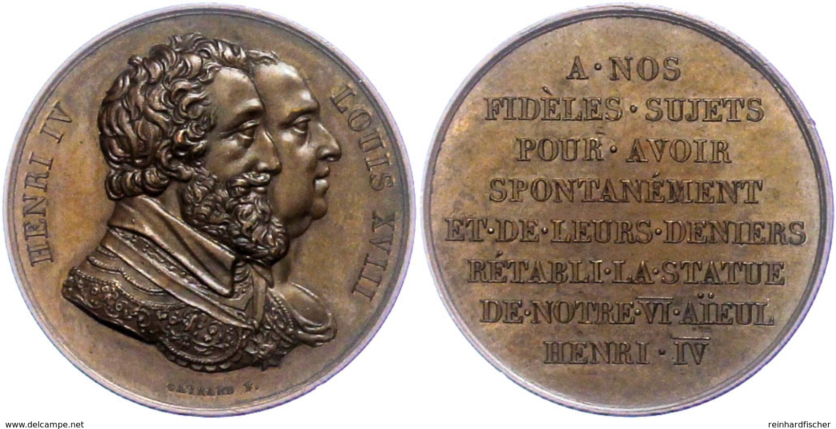 1033 Frankreich, Louis XVIII., Bronzemedaille (Dm. Ca. 32,70mm, Ca. 20,68g), O.J., Von F. Gayrard. Av: Büste Von Henri I - Altri & Non Classificati