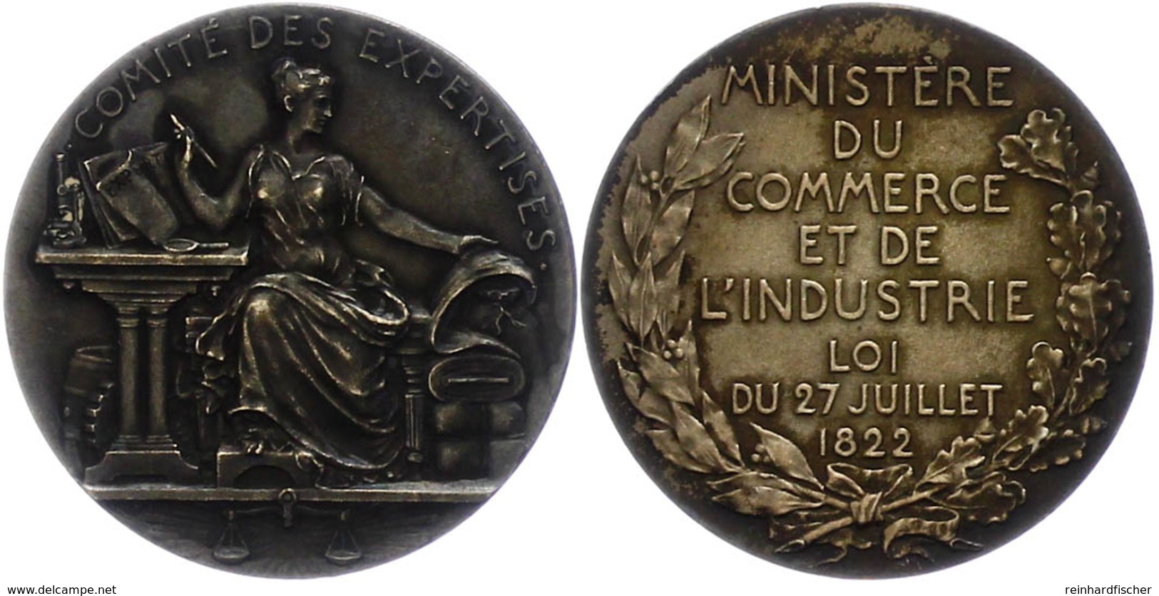 1035 Frankreich, Silbermedaille (Dm. Ca. 33mm, Ca. 15,20g), 1822, Von A. Patey. Av: Sitzende Weibliche Gestalt Von Vorn, - Altri & Non Classificati