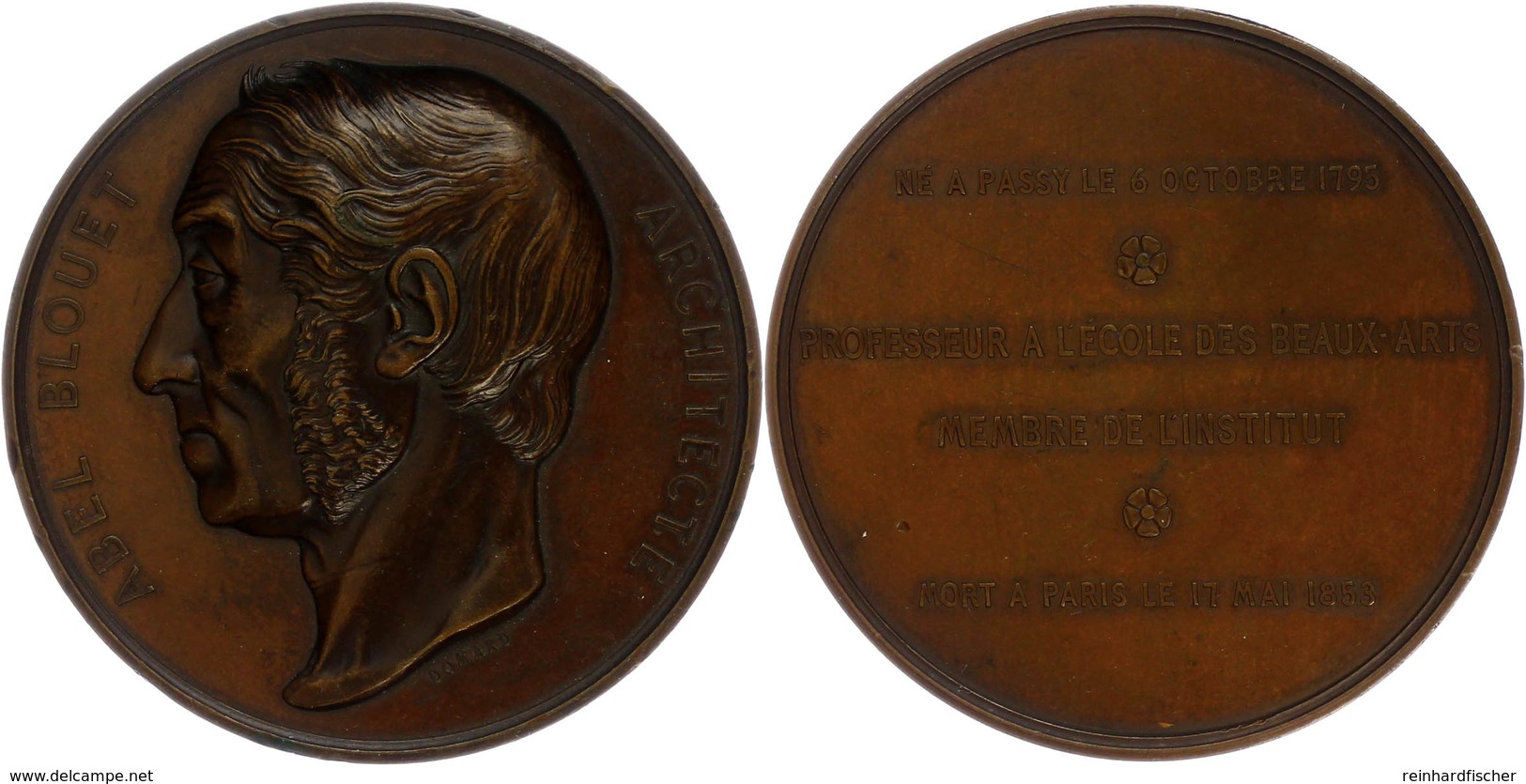 1055 Frnakreich, Bronzemedaille (Dm. Ca. 72,10mm, Ca. 196g), 1850, Von F. Domard, Auf Den Architekten Abel Blouet. Av. K - Altri & Non Classificati