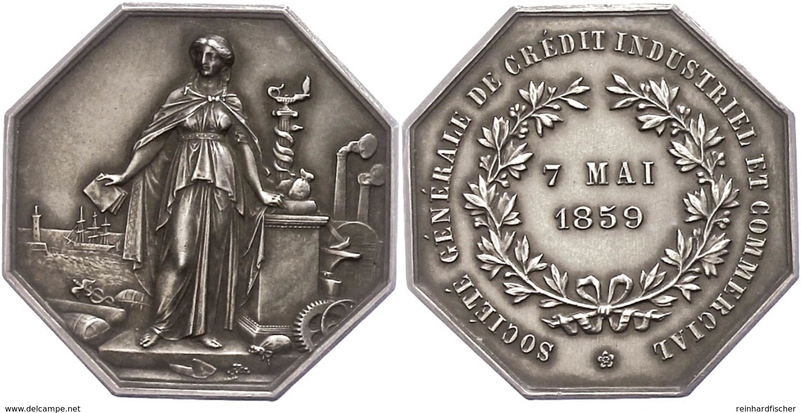 1062 Frankreich, Oktogonales Silberjeton (ca. 36x36,10mm, Ca. 20,69g), 1859, Société Générale De Crédit Industriel Et Co - Altri & Non Classificati