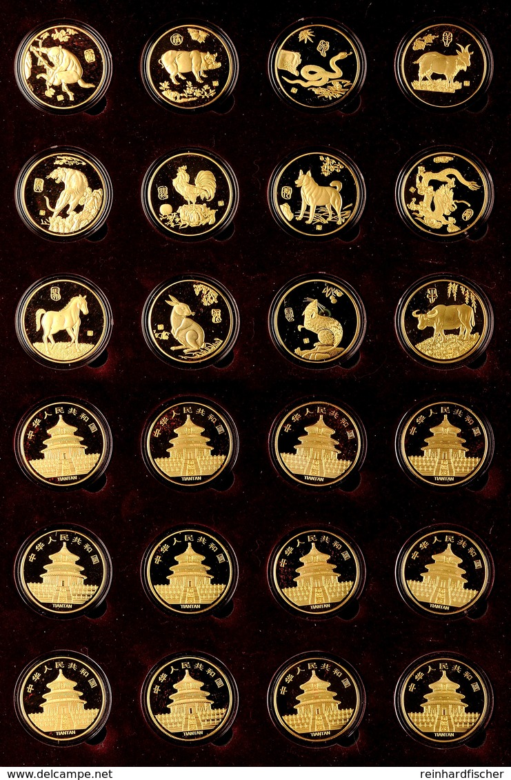 1122 China, 12 Symbolische Tierzeichen, 12 Vergoldete Silbermedaillen, Je 28 Gr, 33 Mm, In Spezialschatulle Mit Garantie - Altri & Non Classificati