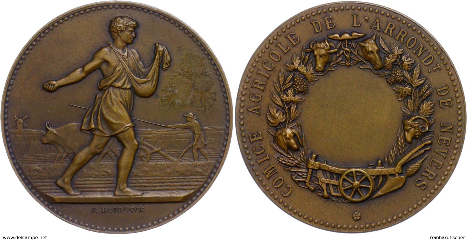 1167 Frankreich, Bronzemedaille (Dm. Ca. 41,50mm, Ca. 43,30g), O.J., Von J. Lagrange. Av: Säender Bauer Nach Rechts. Rev - Altri & Non Classificati