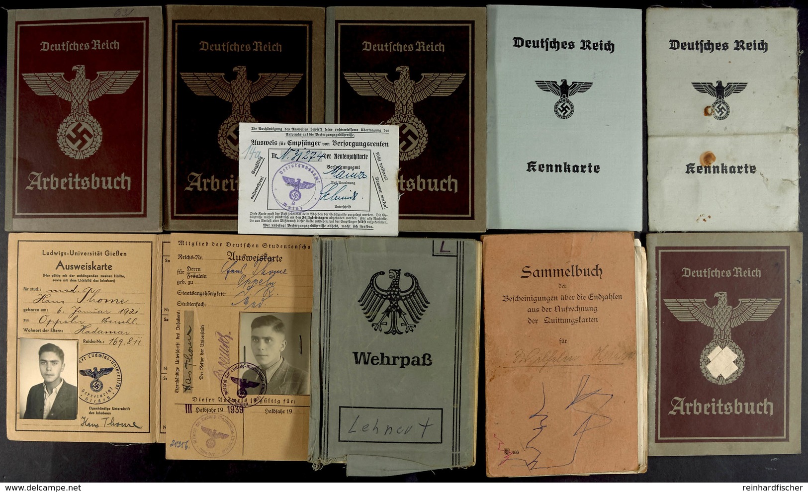 1420 11x Ausweise Und Dokumente, Dabei Wehrpass BW, Sammelbuch, 4x Arbeitsbuch, 2x Kennkarte, Ausweis Für Empfänger Von  - Documents