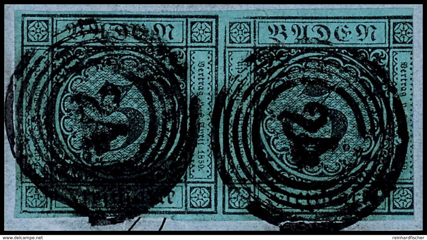 1479 3 Kr Schwarz Auf Blau, Waagerechtes Paar Auf Briefstück Mit Zwei Mal 5-Ring-Stempel "24", Die Linke Marke Allseits  - Other & Unclassified
