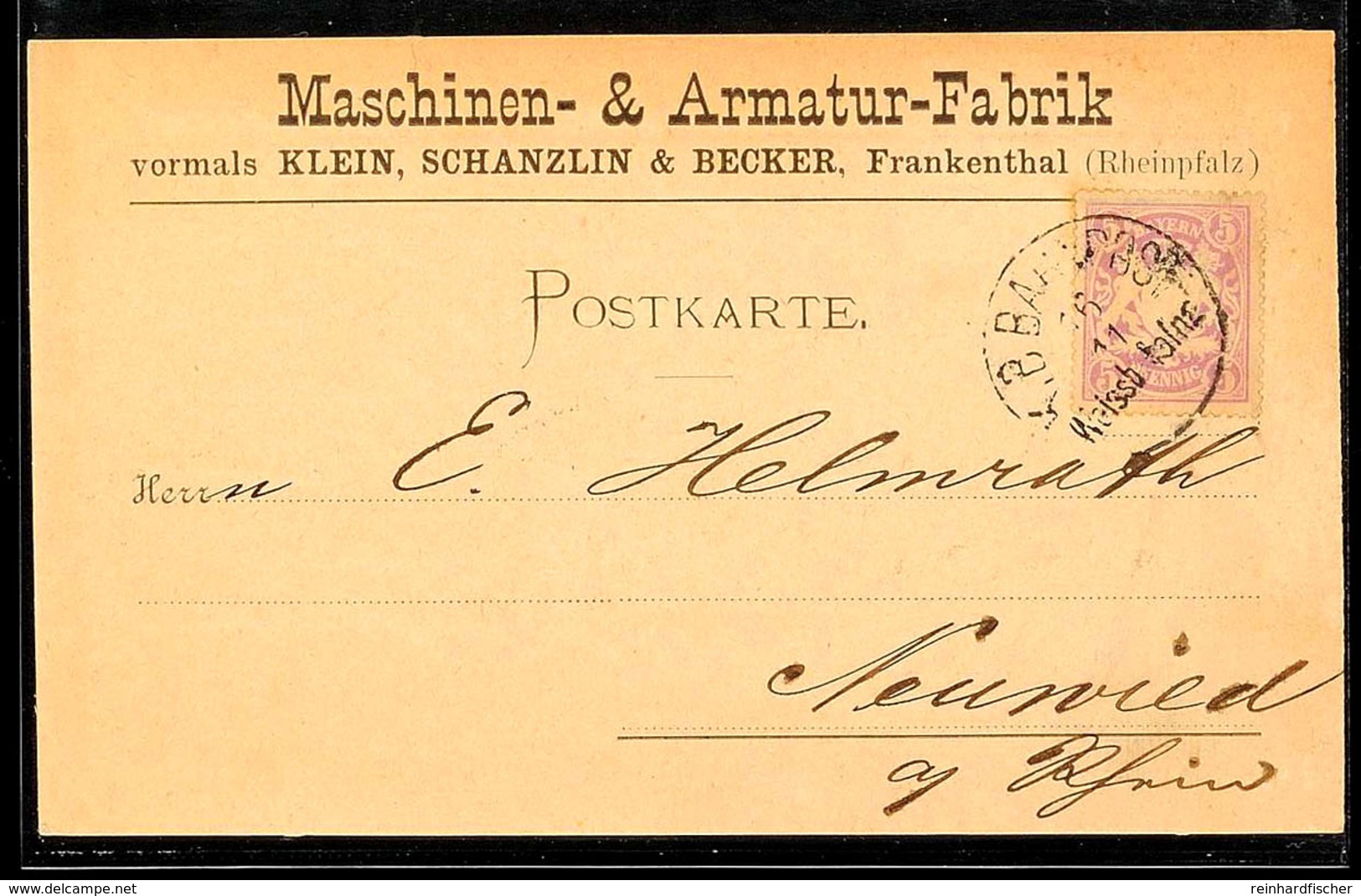 1592 "K.B.BAHNPOST 16 11 (1888) Weissb-Mainz" - Bahnpost-K1, Auf Postkarte Bayern 5 Pfg Mit Vorgedruckter Firmenadresse  - Other & Unclassified