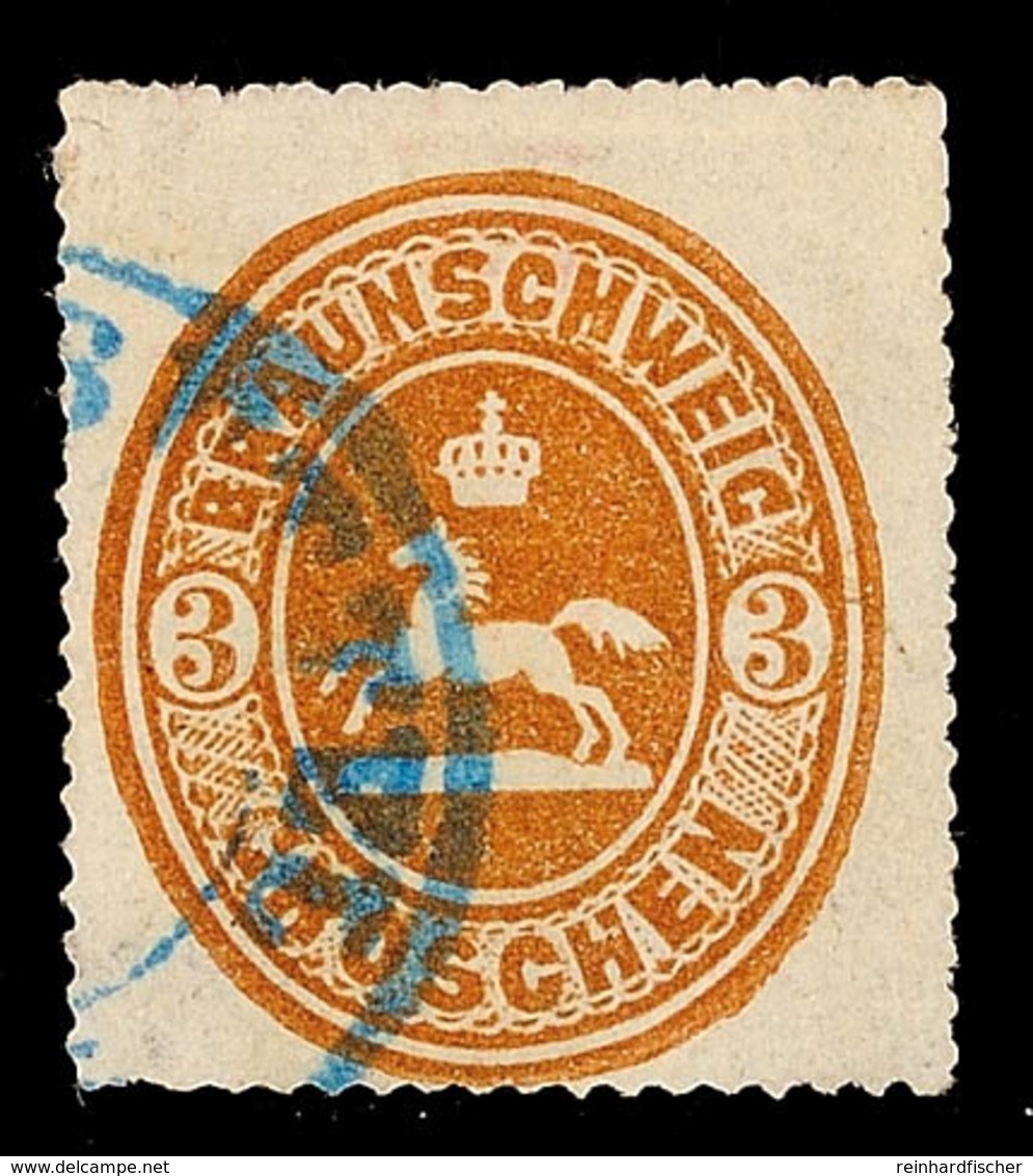 1631 3 Gr. Orangebraun, Tieffarbiges Exemplar Mit Allseits Vollständigem Durchstich Und Blauem K2 Von Wolfenbüttel, Leic - Other & Unclassified