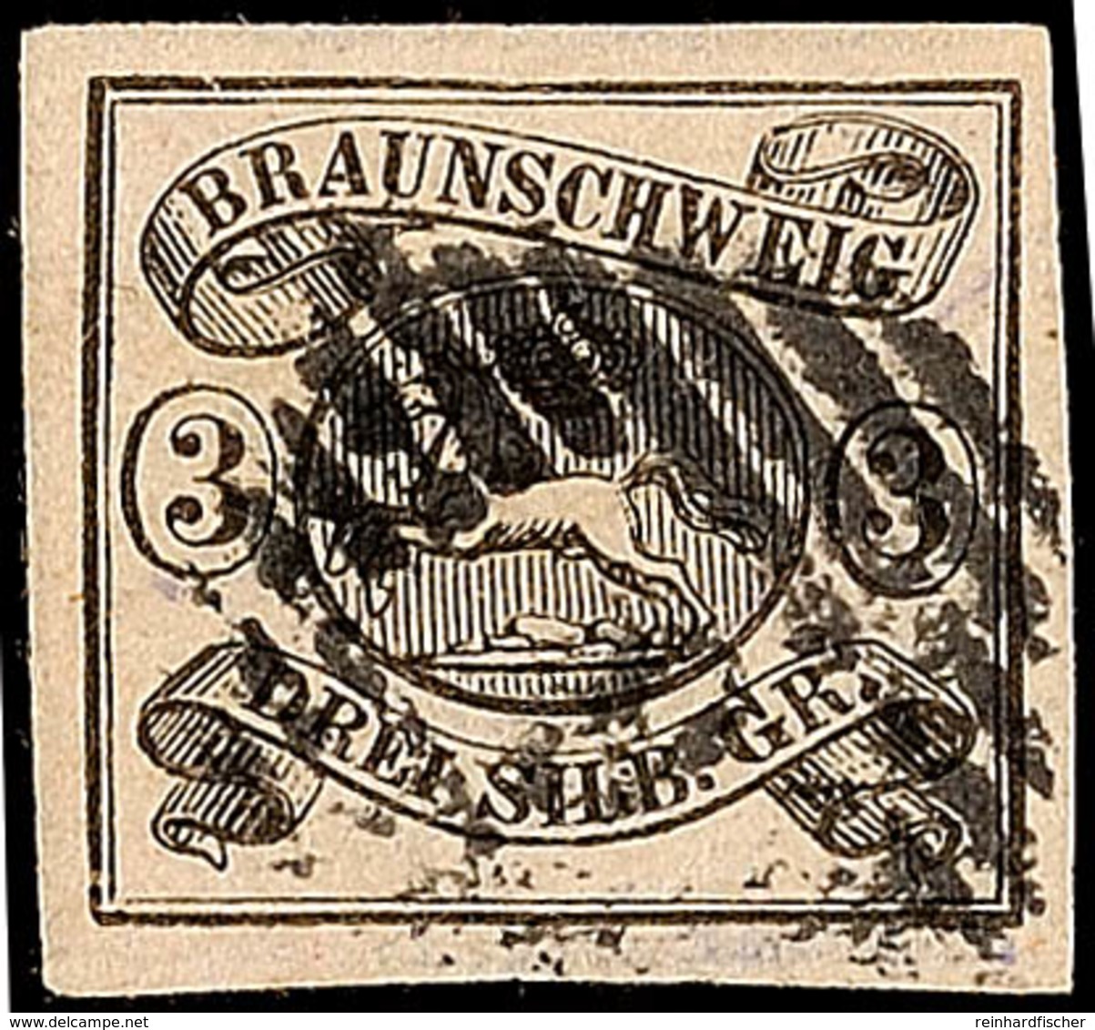 1634 "6" - Boerssum, Recht Klar In Schwarz Auf Breitrandiger 3 Sgr. Schwarz Auf Mattrosa, Pracht, Gepr. Grobe Und HK, Ka - Brunswick