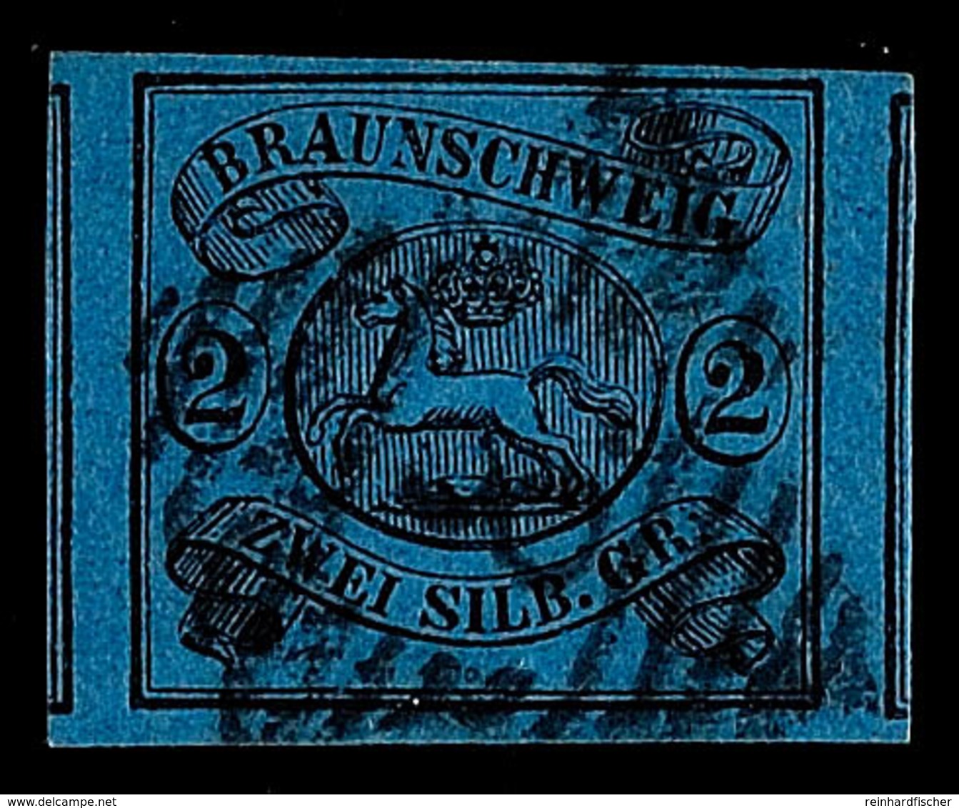 1635 "8." - Braunschweig, Klar In Schwarz Auf 2 Sgr. Schwarz Auf Blau, Rechts Und Links Sehr Breitrandig Mit Teilen Der  - Braunschweig