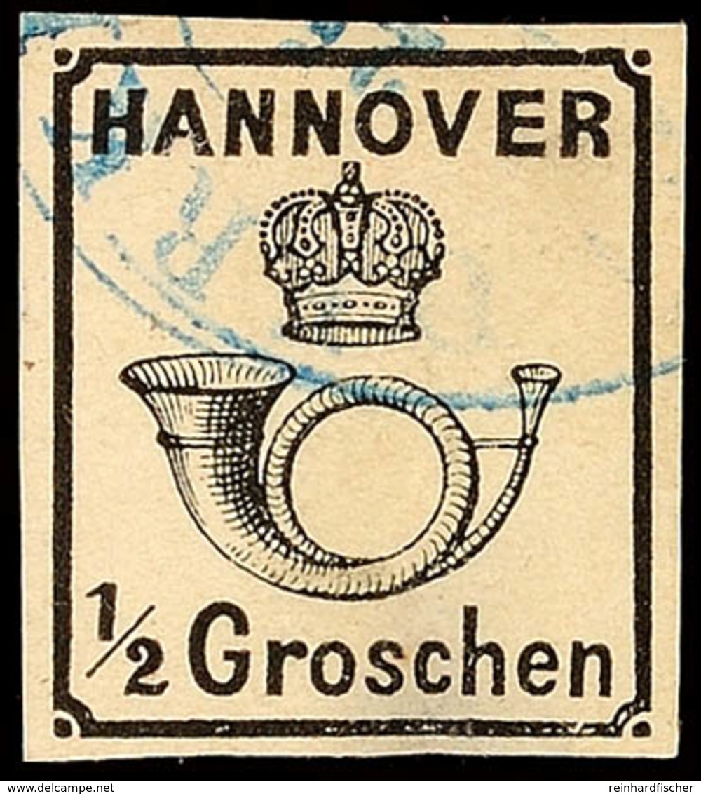 1702 1/2 Gr. Posthorn Unter Krone, Rote Gummierung, Allseits Vollrandiges Exemplar, Entwertet Mit Blauem K2 Von Bederkes - Hannover